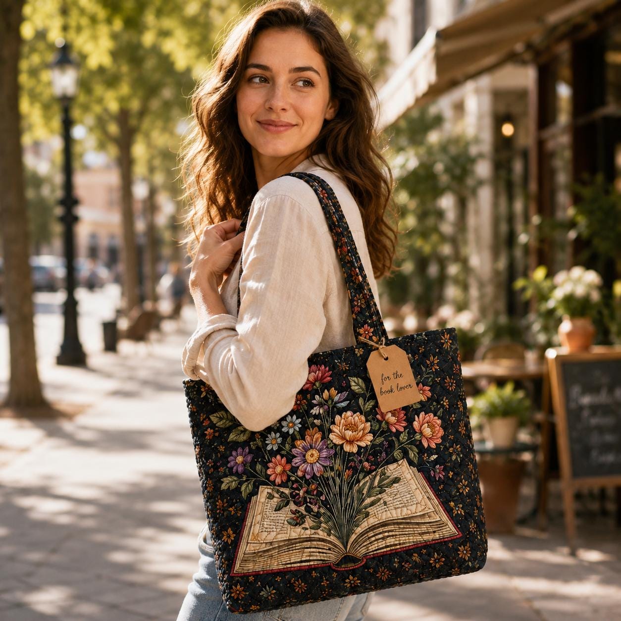 Personalized Book Lover Quilted Styleed Tote Bag with Floral Book Shoulder Bag and Cottagecore Reading Purse Gift For Book Lover - photo 5