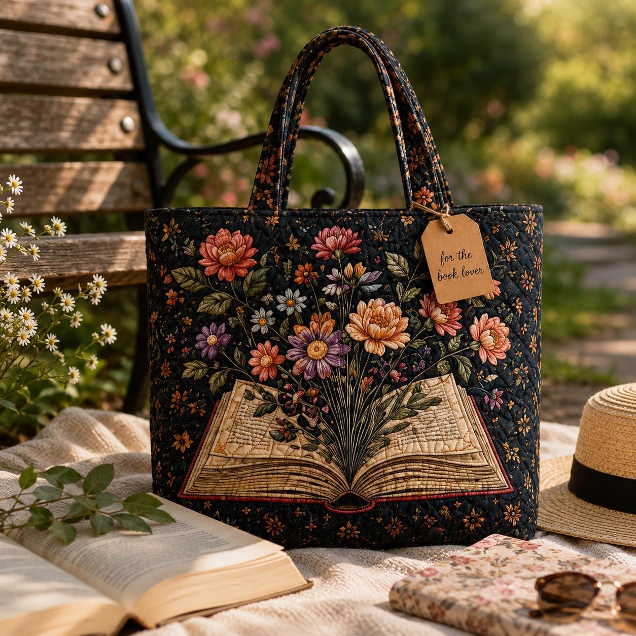 Personalized Book Lover Quilted Styleed Tote Bag with Floral Book Shoulder Bag and Cottagecore Reading Purse Gift For Book Lover - photo 6