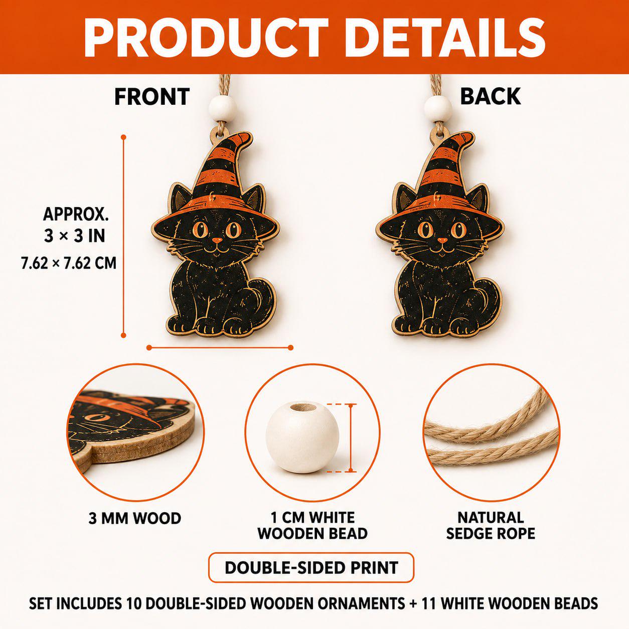 Vintage Wooden Halloween Garland Banner with Pumpkin Ghost Witch Skeleton Black Cat Bat and Owl for Mantel and Wall Decor - photo 5