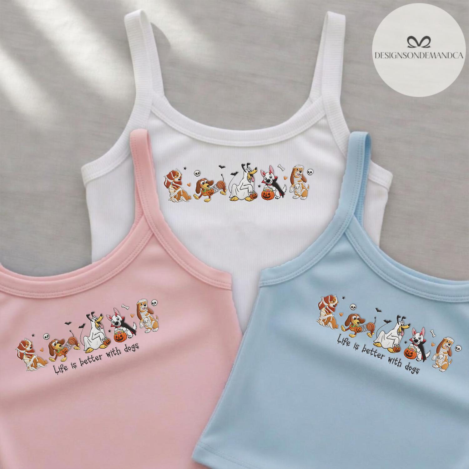 Embroidered Disney Dogs Halloween Shirt with Pluto Lady Bolt and Copper – WDW Disneyland Girls Trip Baby Tee Lace Trim Tank - photo 3