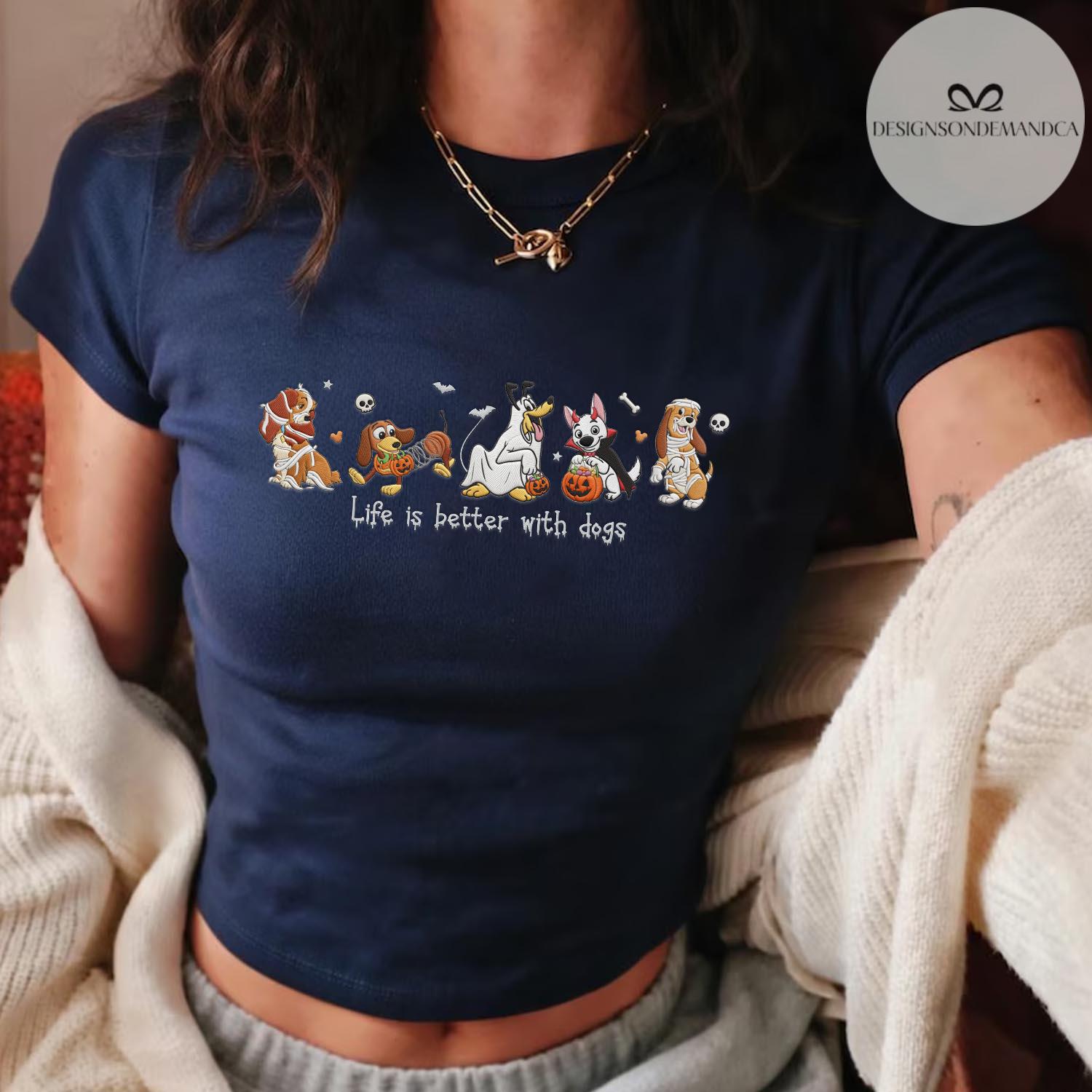 Embroidered Disney Dogs Halloween Shirt with Pluto Lady Bolt and Copper – WDW Disneyland Girls Trip Baby Tee Lace Trim Tank - photo 6