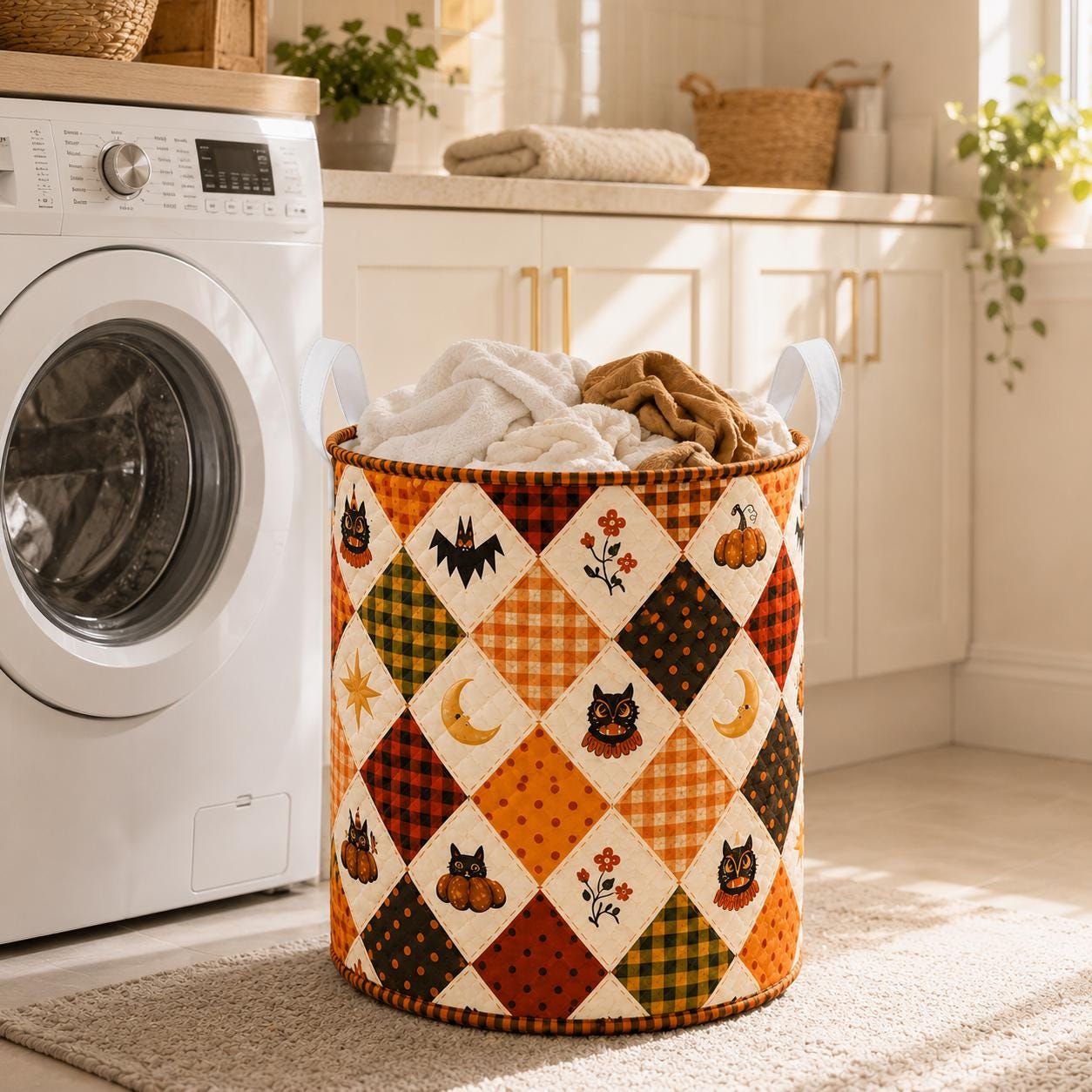 Laundry Basket and Storage Hamper with Pumpkin Spice Quilted Styleed Design for Fall Autumn Harvest Halloween Seasonal Home Decor - photo 2