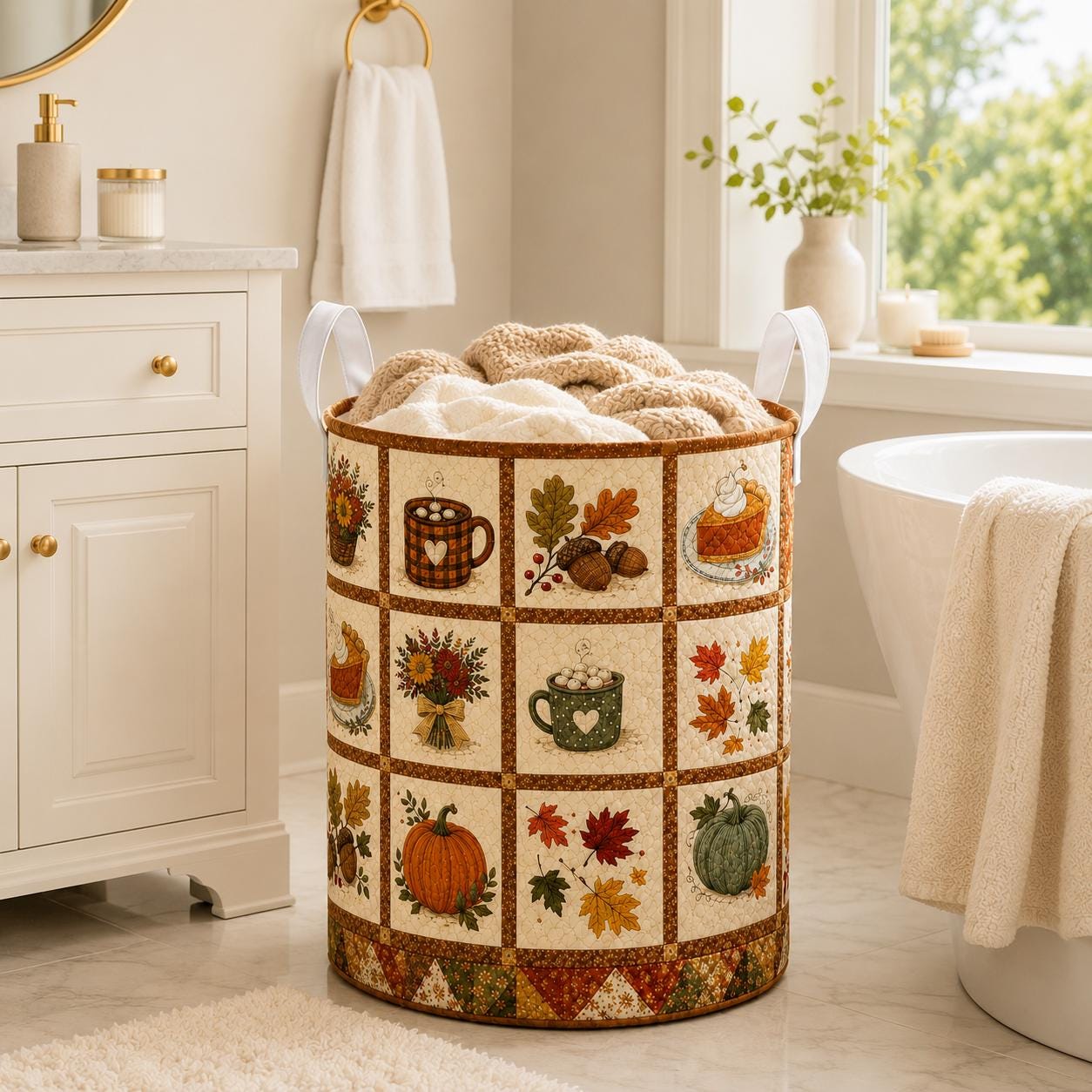 Laundry Basket and Storage Hamper with Pumpkin Spice Quilted Styleed Design for Fall Autumn Harvest Halloween Seasonal Home Decor - photo 8