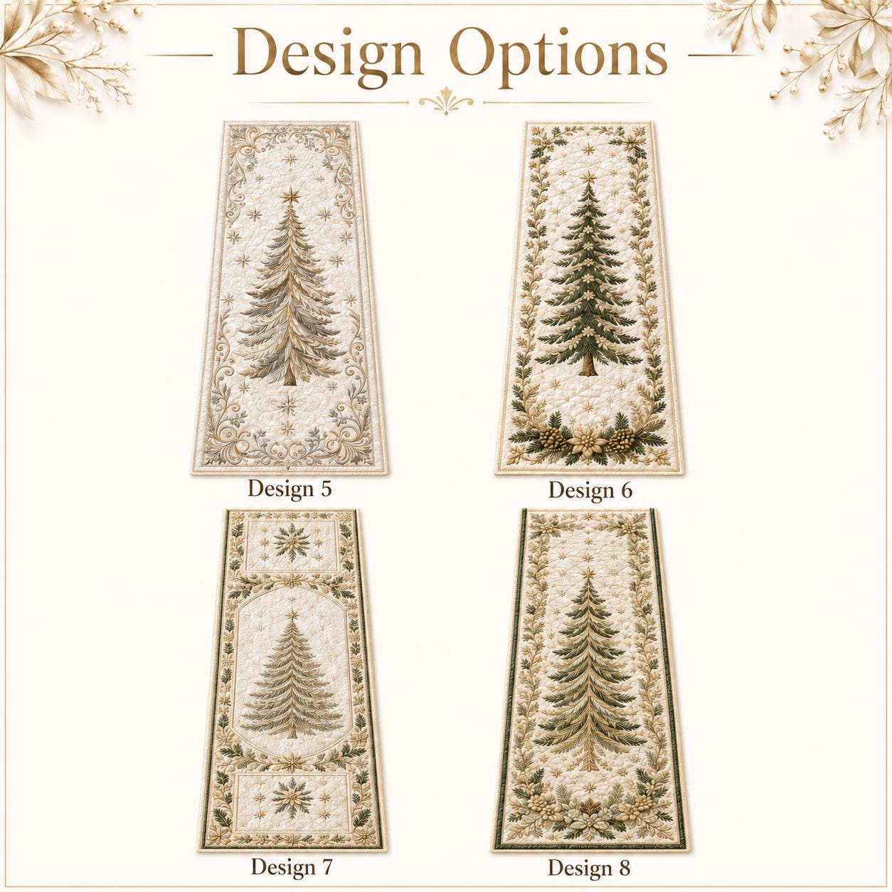 Elegant Christmas Tree Table Runner with Luxury Gold Holiday Dining Decor and Quilted Styleed Style Linen - photo 6