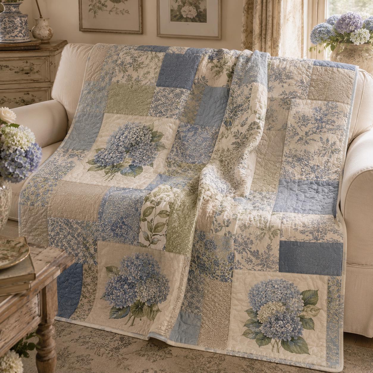 Sage Pink Cottagecore Floral Patchwork Quilt Blanket – Vintage Garden Botanical Throw for Farmhouse Sofa and Shabby Chic Home Decor