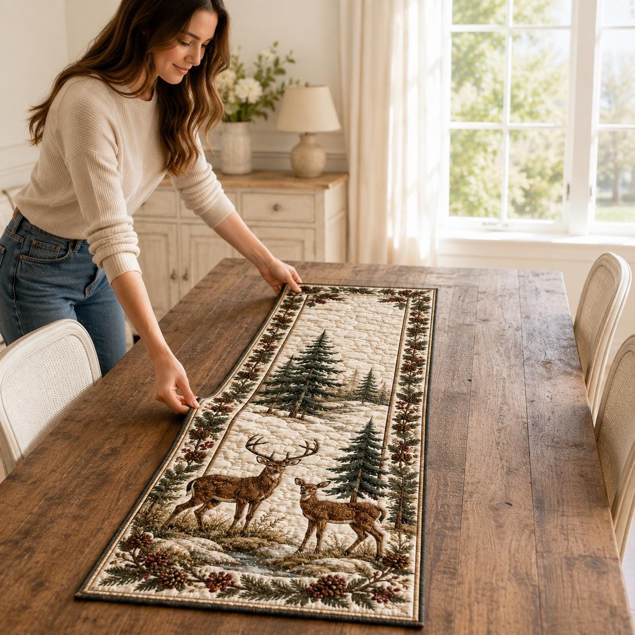 Quilted Styleed Forest Deer Table Runner – Rustic Lodge Cabin Dining Room Decor And Animal Lover Quilted Style - photo 3
