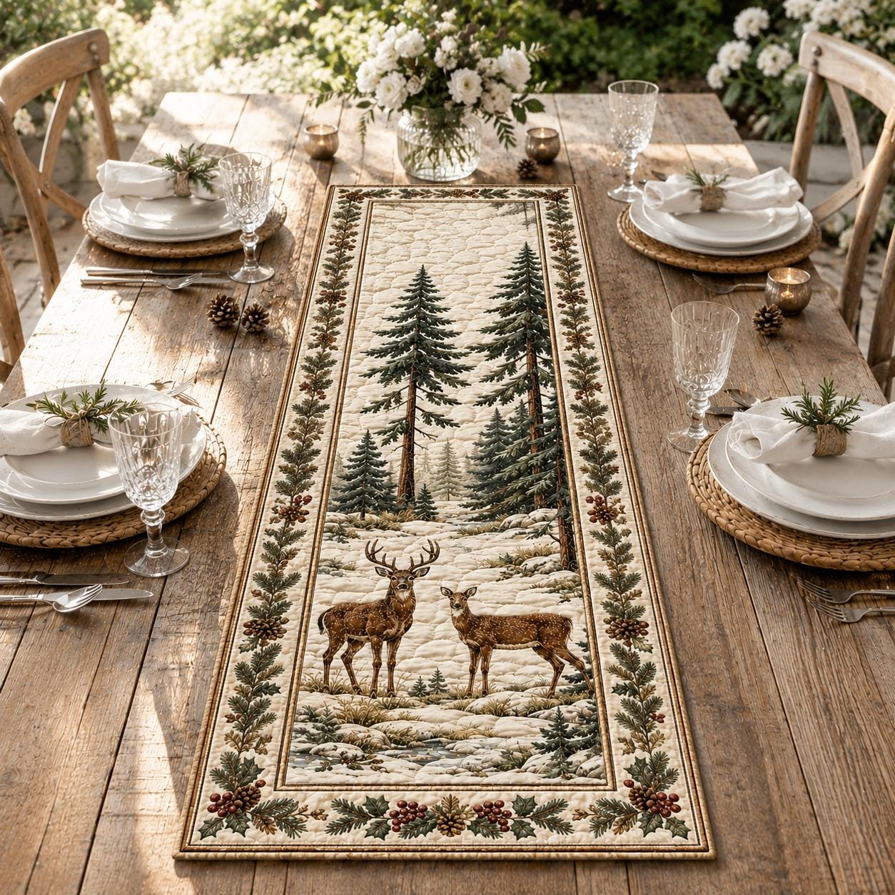 Quilted Styleed Forest Deer Table Runner – Rustic Lodge Cabin Dining Room Decor And Animal Lover Quilted Style - photo 6