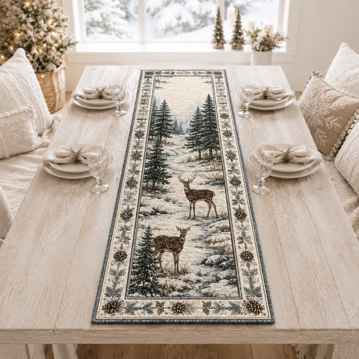 Quilted Styleed Forest Deer Table Runner – Rustic Lodge Cabin Dining Room Decor And Animal Lover Quilted Style - photo 7