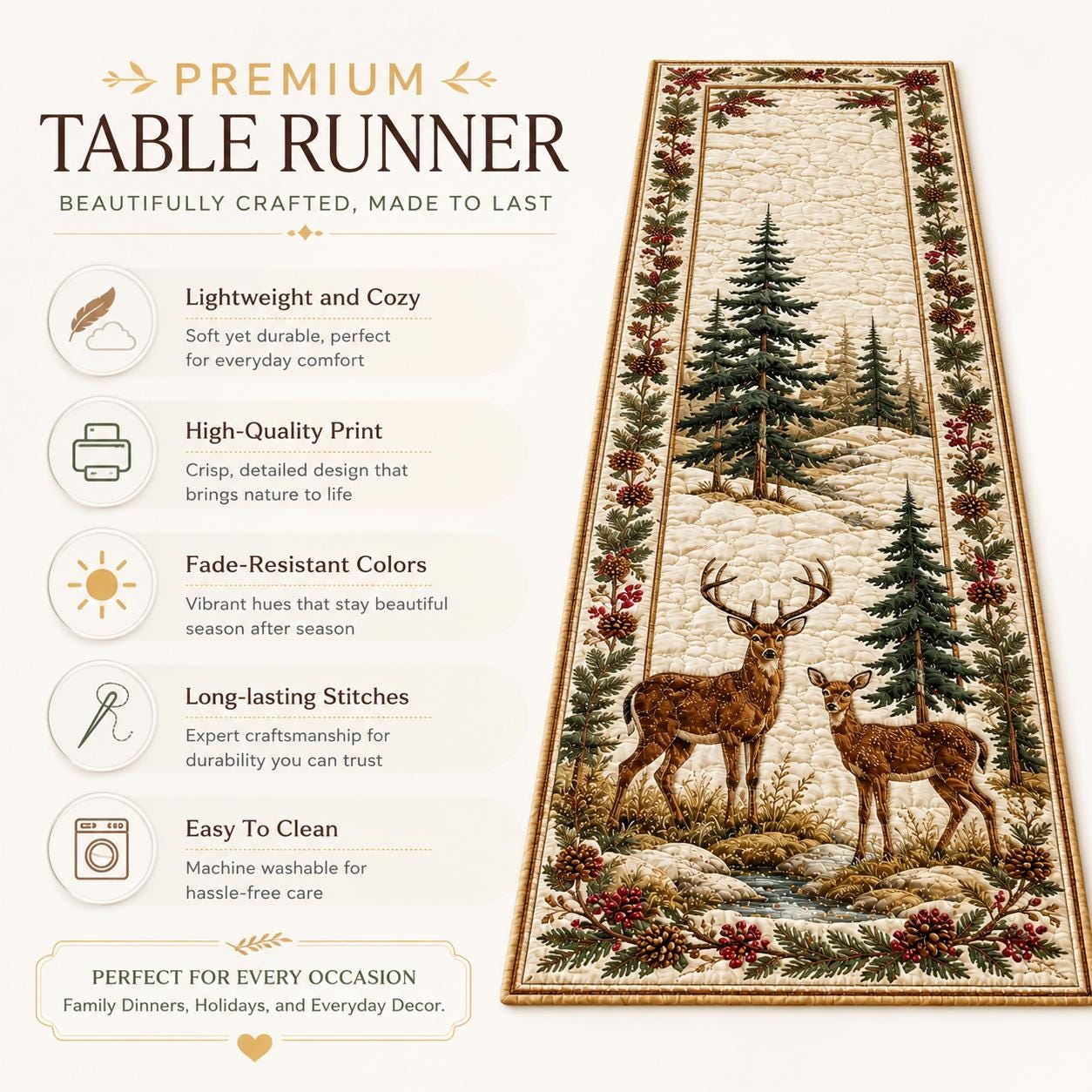 Quilted Styleed Forest Deer Table Runner – Rustic Lodge Cabin Dining Room Decor And Animal Lover Quilted Style - photo 8