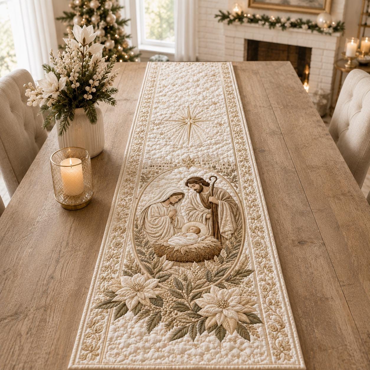 Quilted Styleed Nativity Scene Table Runner – Holy Family Christmas Centerpiece And Christian Religious Holiday Farmhouse Decor Gift - photo 7