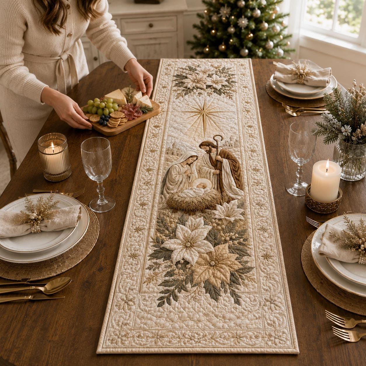 Quilted Styleed Nativity Scene Table Runner – Holy Family Christmas Centerpiece And Christian Religious Holiday Farmhouse Decor Gift - photo 8