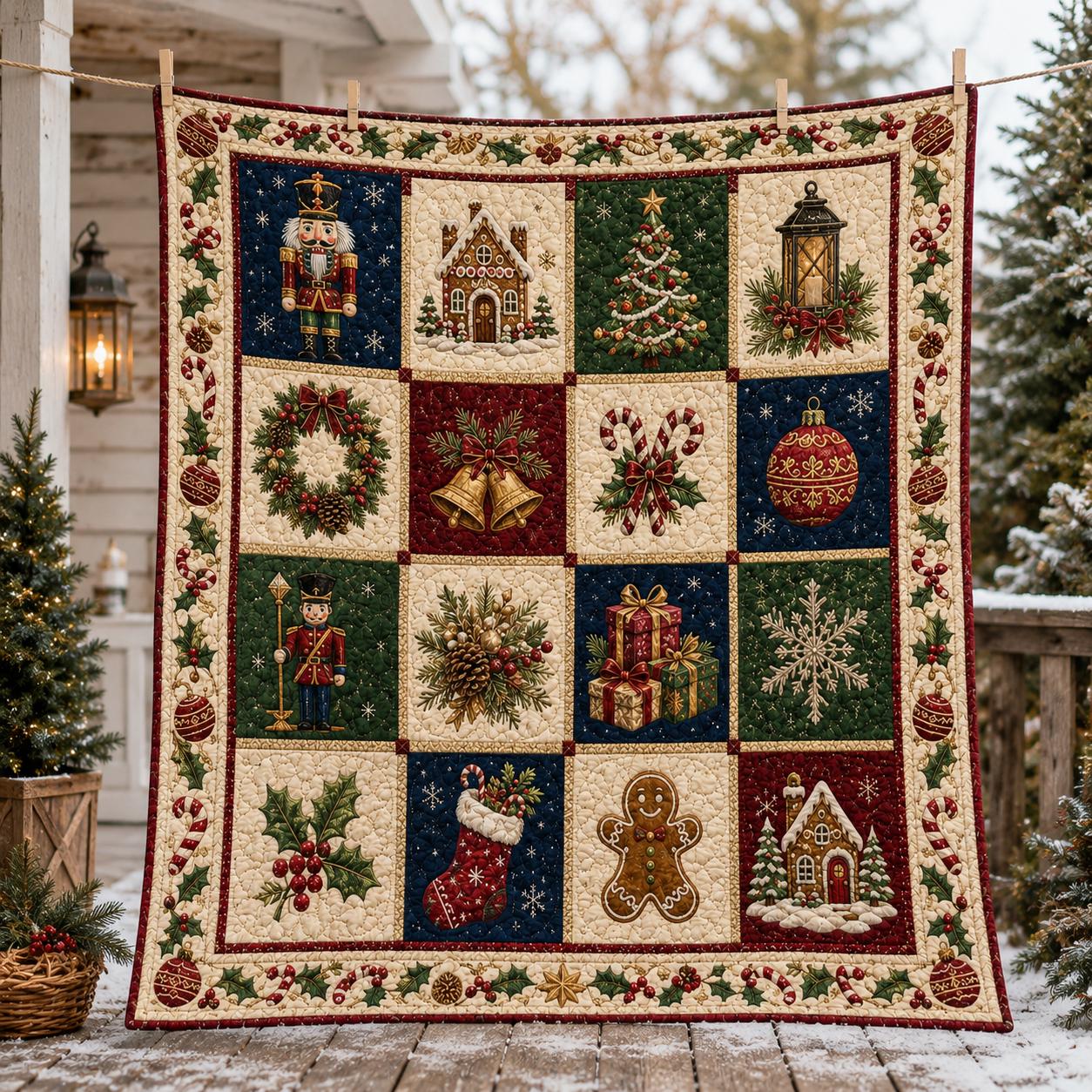 Nutcracker and Candy Cane Christmas Patchwork Quilt Blanket – Festive Holiday Winter Throw for Cozy Sofa Decor - photo 2