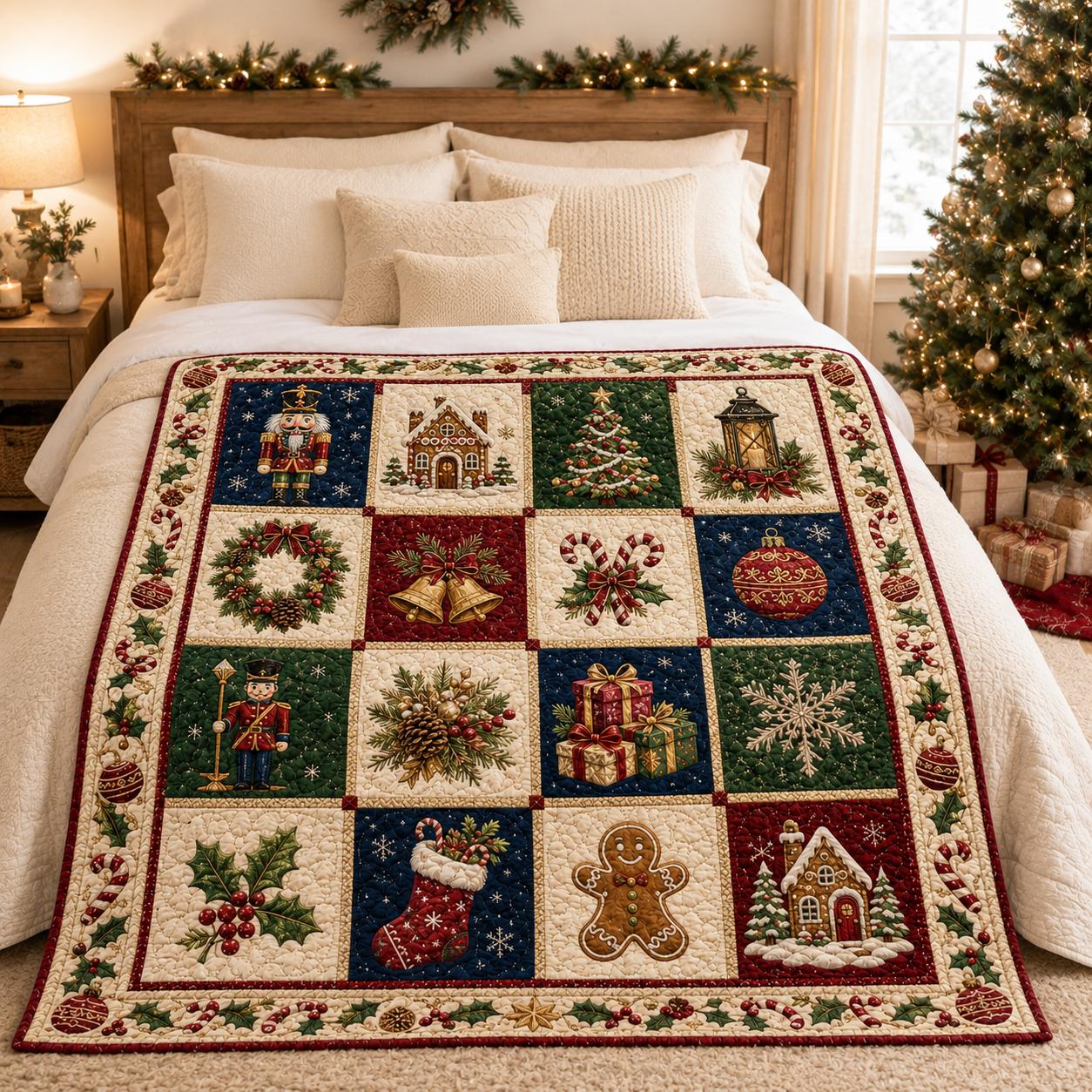 Nutcracker and Candy Cane Christmas Patchwork Quilt Blanket – Festive Holiday Winter Throw for Cozy Sofa Decor - photo 3