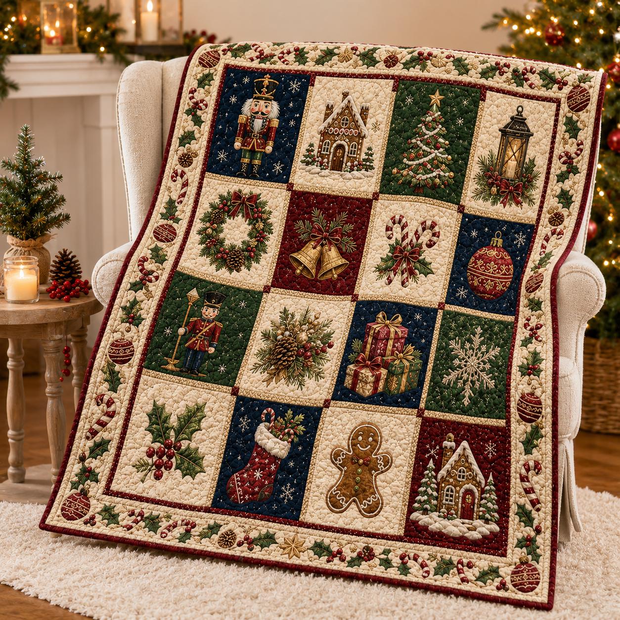 Nutcracker and Candy Cane Christmas Patchwork Quilt Blanket – Festive Holiday Winter Throw for Cozy Sofa Decor - photo 4
