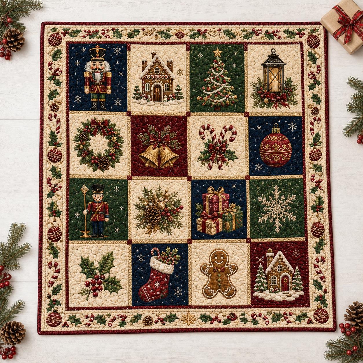 Nutcracker and Candy Cane Christmas Patchwork Quilt Blanket – Festive Holiday Winter Throw for Cozy Sofa Decor - photo 5