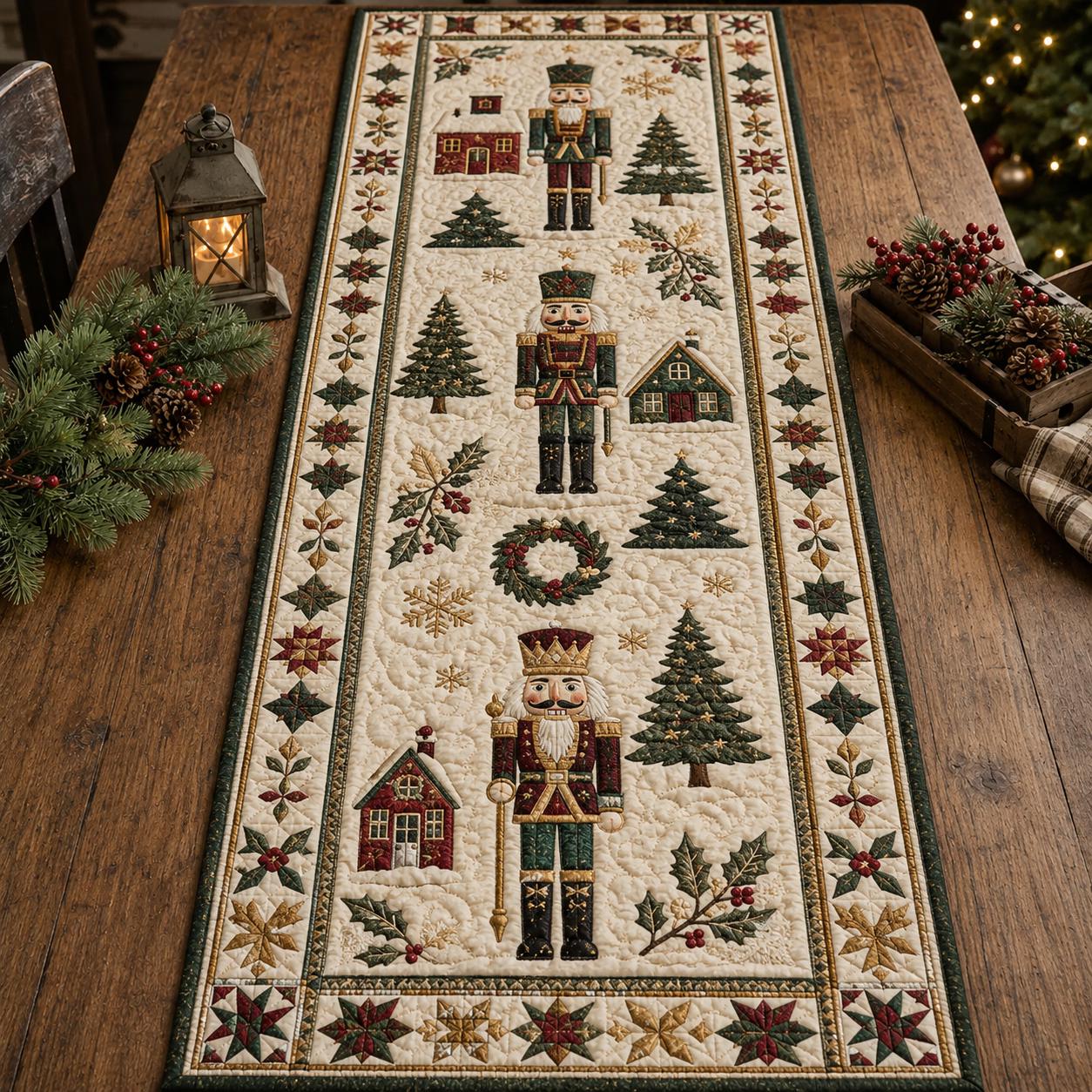 Nutcracker Quilted Style Christmas Table Runner – Vintage Holiday Xmas Decor and Elegant Festive Dining Table Accent - photo 4