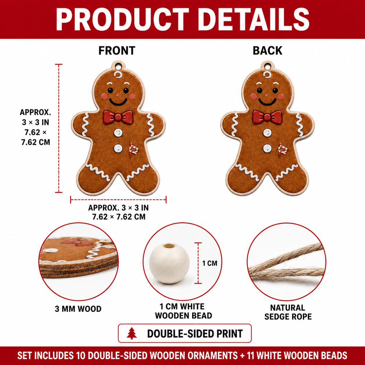 Gingerbread Christmas Wooden Garland Banner with Candy Cane Cocoa and Oven for Holiday Baking Kitchen Mantel and Wall Decor - photo 2