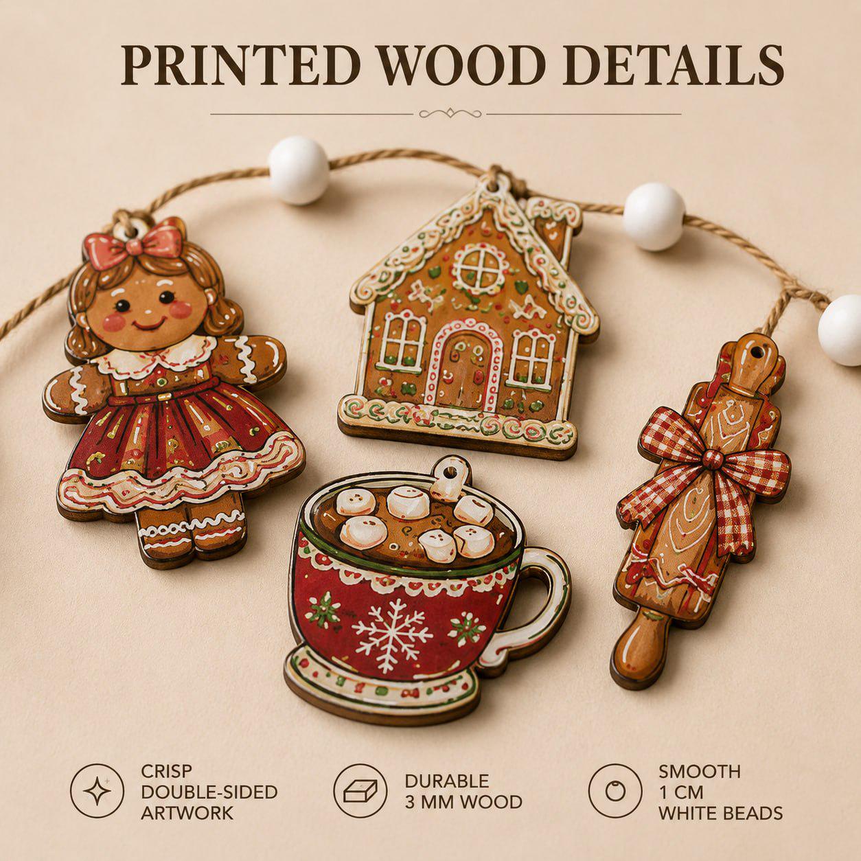 Gingerbread Christmas Wooden Garland Banner with Candy Cane Cocoa and Oven for Holiday Baking Kitchen Mantel and Wall Decor - photo 4