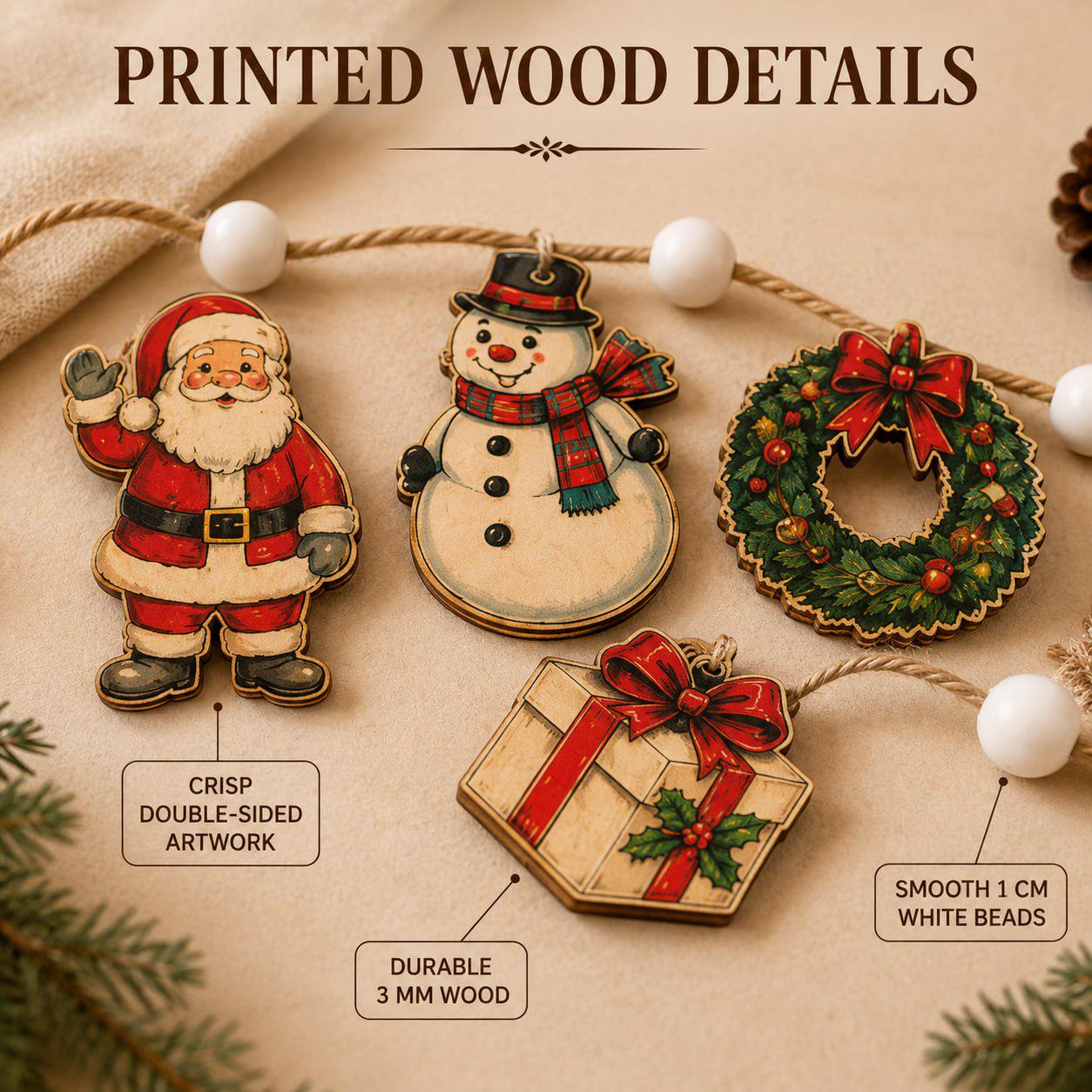 Classic Christmas Wooden Garland Mantel Banner with Santa Reindeer Snowman Tree Wreath Bell and Candy Cane for Holiday Wall Decor - photo 4