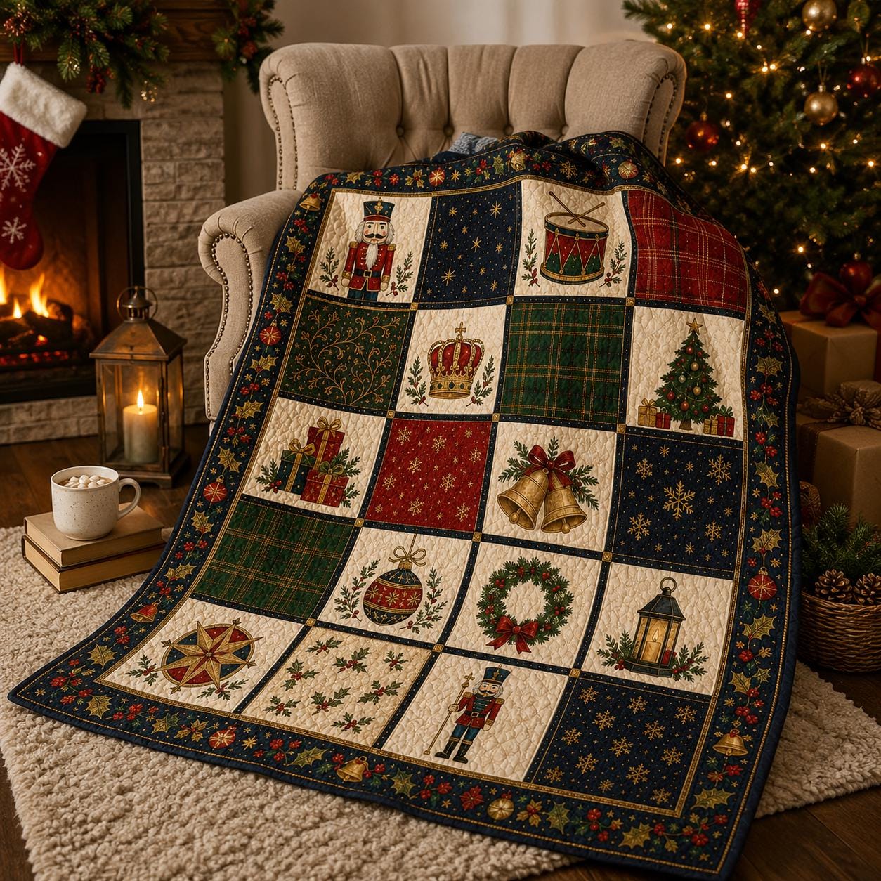 Nutcracker Christmas Quilted Style Blanket And Holiday Patchwork Bedding – Classic Festive Winter Xmas Bed Throw Decor - photo 2