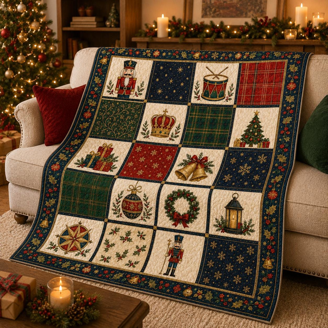 Nutcracker Christmas Quilted Style Blanket And Holiday Patchwork Bedding – Classic Festive Winter Xmas Bed Throw Decor - photo 3