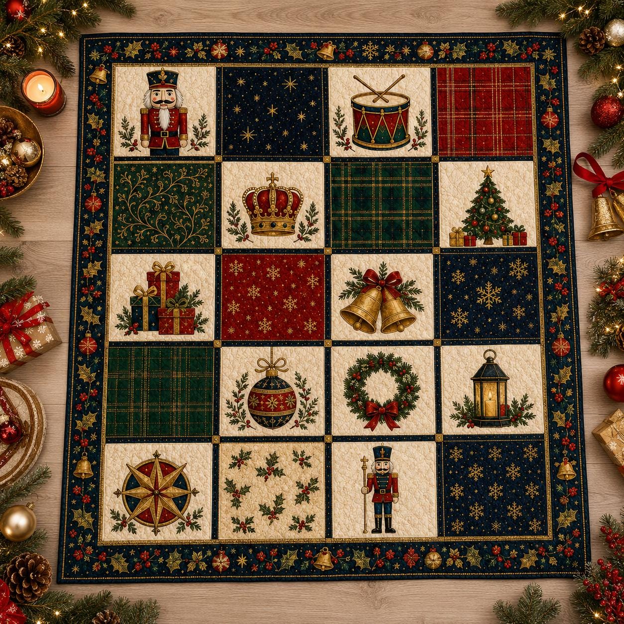 Nutcracker Christmas Quilted Style Blanket And Holiday Patchwork Bedding – Classic Festive Winter Xmas Bed Throw Decor - photo 4