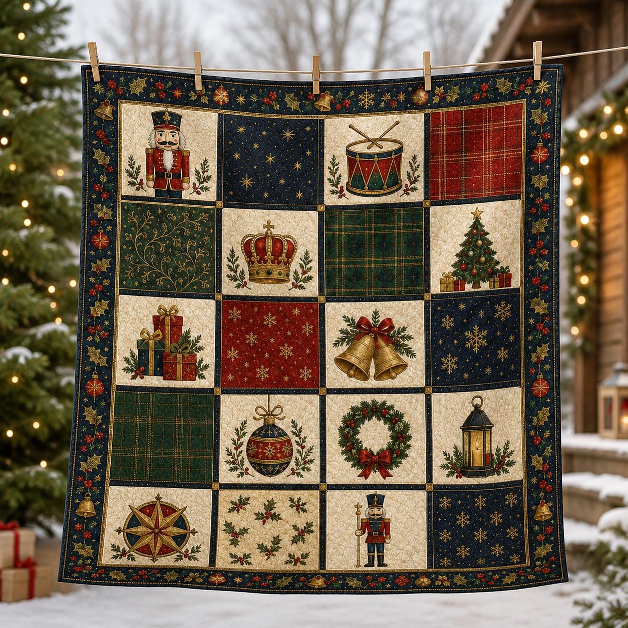 Nutcracker Christmas Quilted Style Blanket And Holiday Patchwork Bedding – Classic Festive Winter Xmas Bed Throw Decor - photo 6
