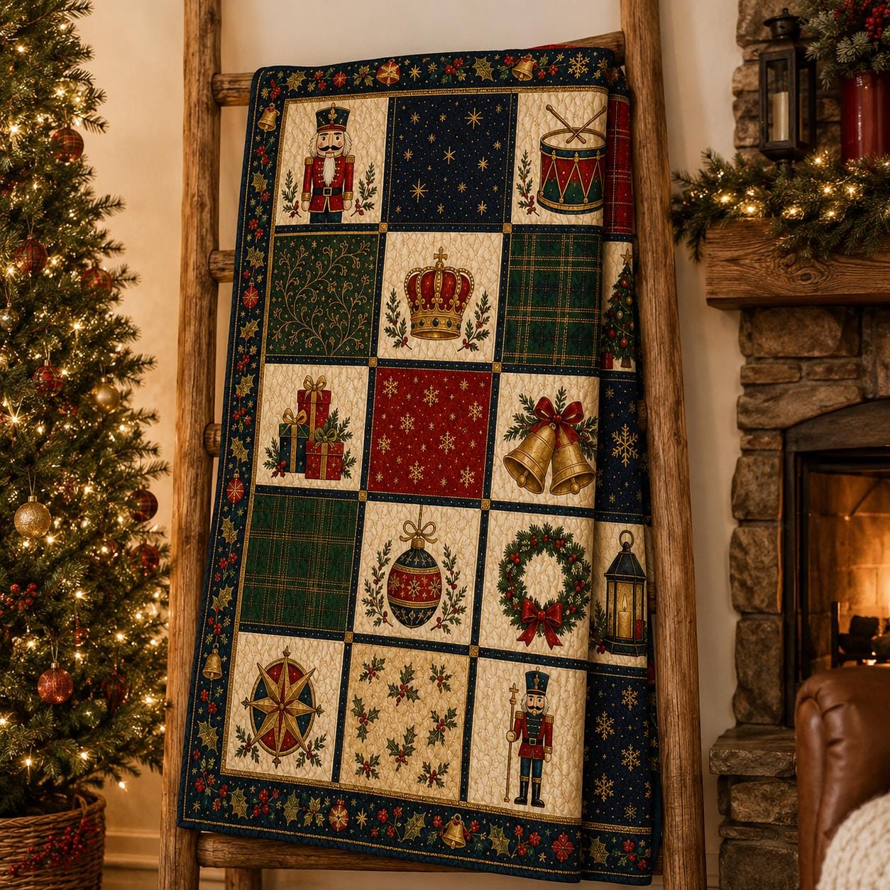 Nutcracker Christmas Quilted Style Blanket And Holiday Patchwork Bedding – Classic Festive Winter Xmas Bed Throw Decor - photo 7