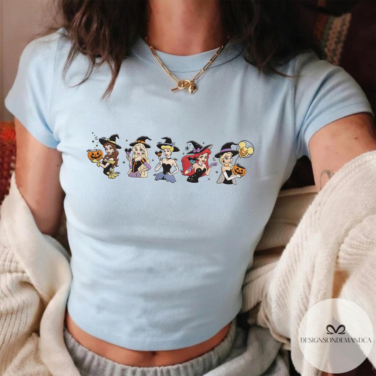 Embroidered Disney Princess Halloween Shirt with Elsa Ariel Belle and Cinderella – WDW Disneyland Baby Tee Lace Trim Tank - photo 2