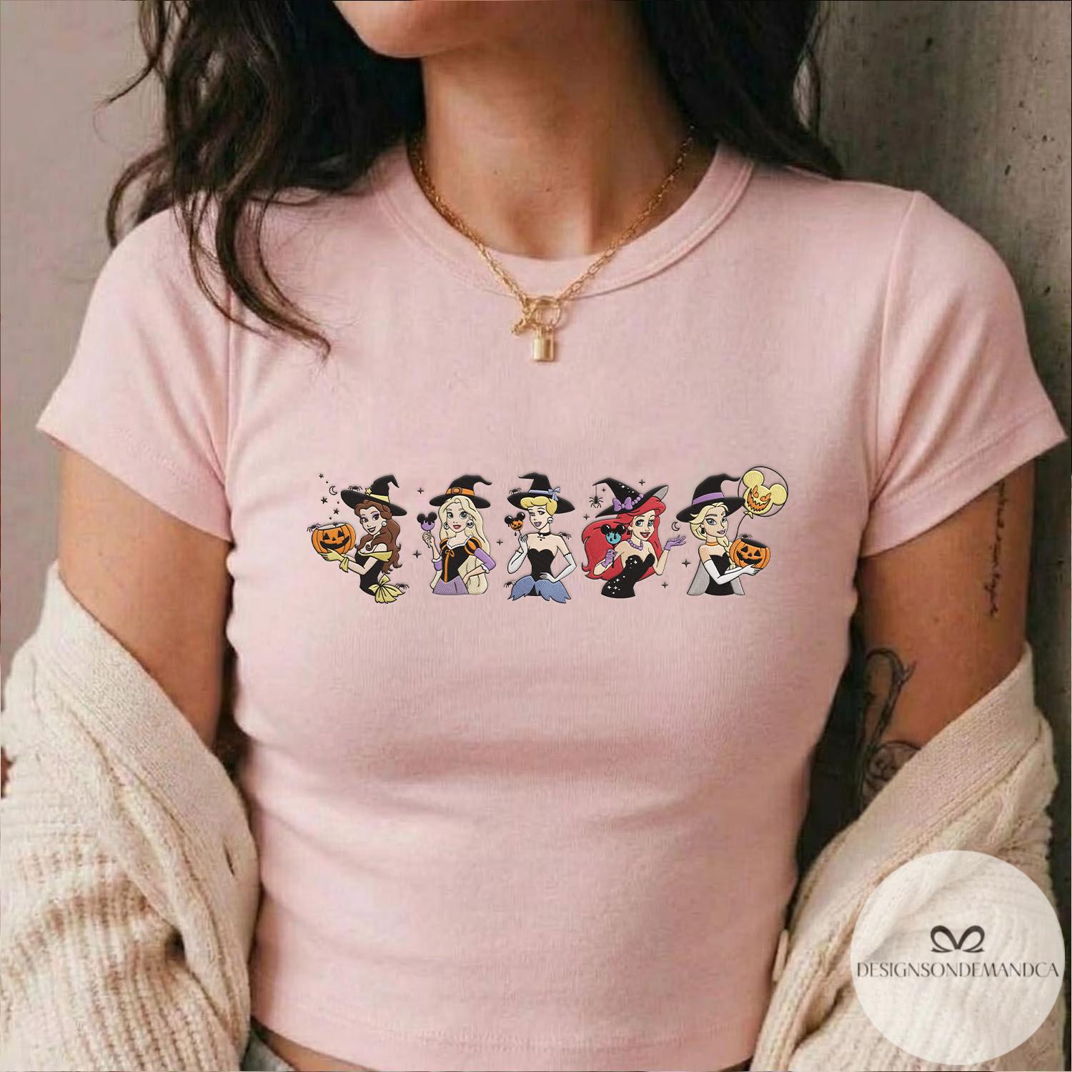 Embroidered Disney Princess Halloween Shirt with Elsa Ariel Belle and Cinderella – WDW Disneyland Baby Tee Lace Trim Tank - photo 3