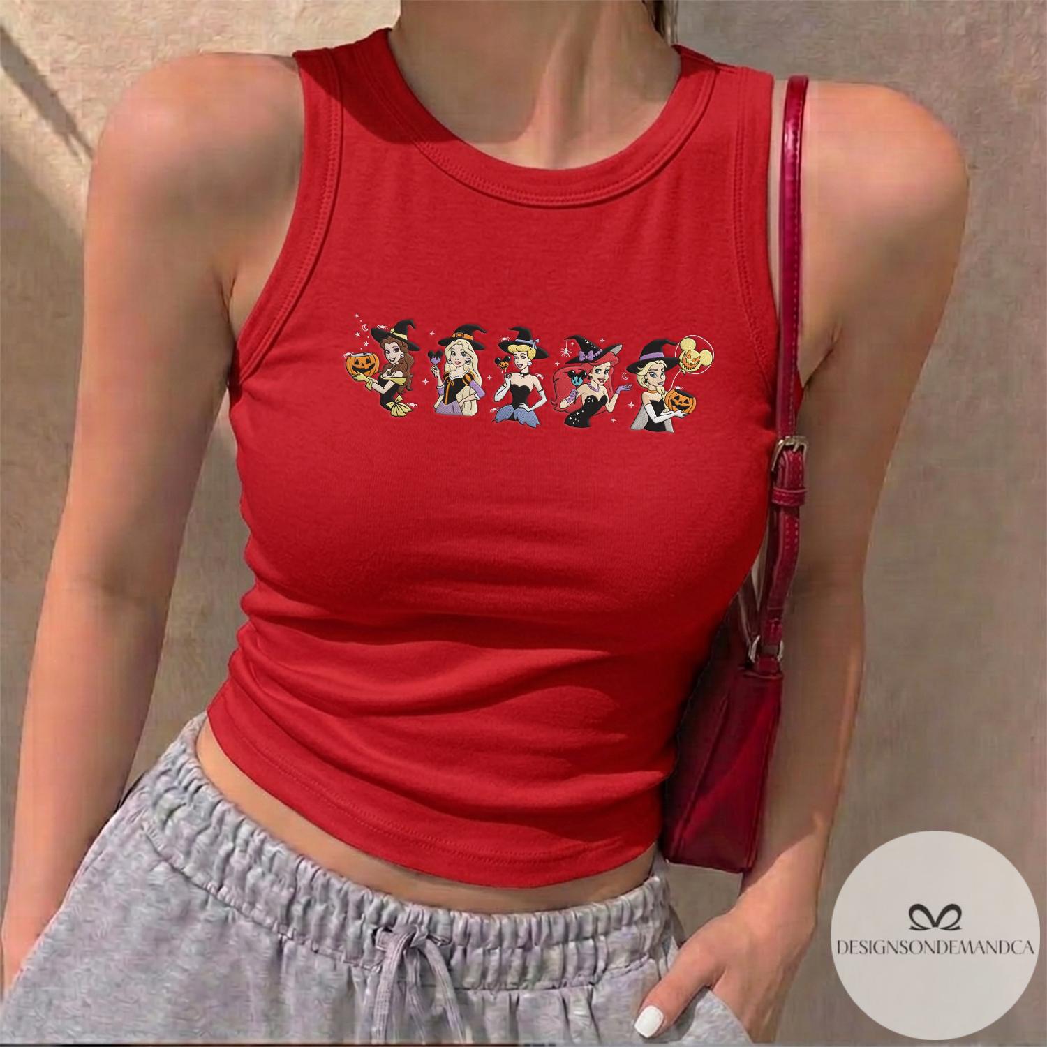 Embroidered Disney Princess Halloween Shirt with Elsa Ariel Belle and Cinderella – WDW Disneyland Baby Tee Lace Trim Tank - photo 5