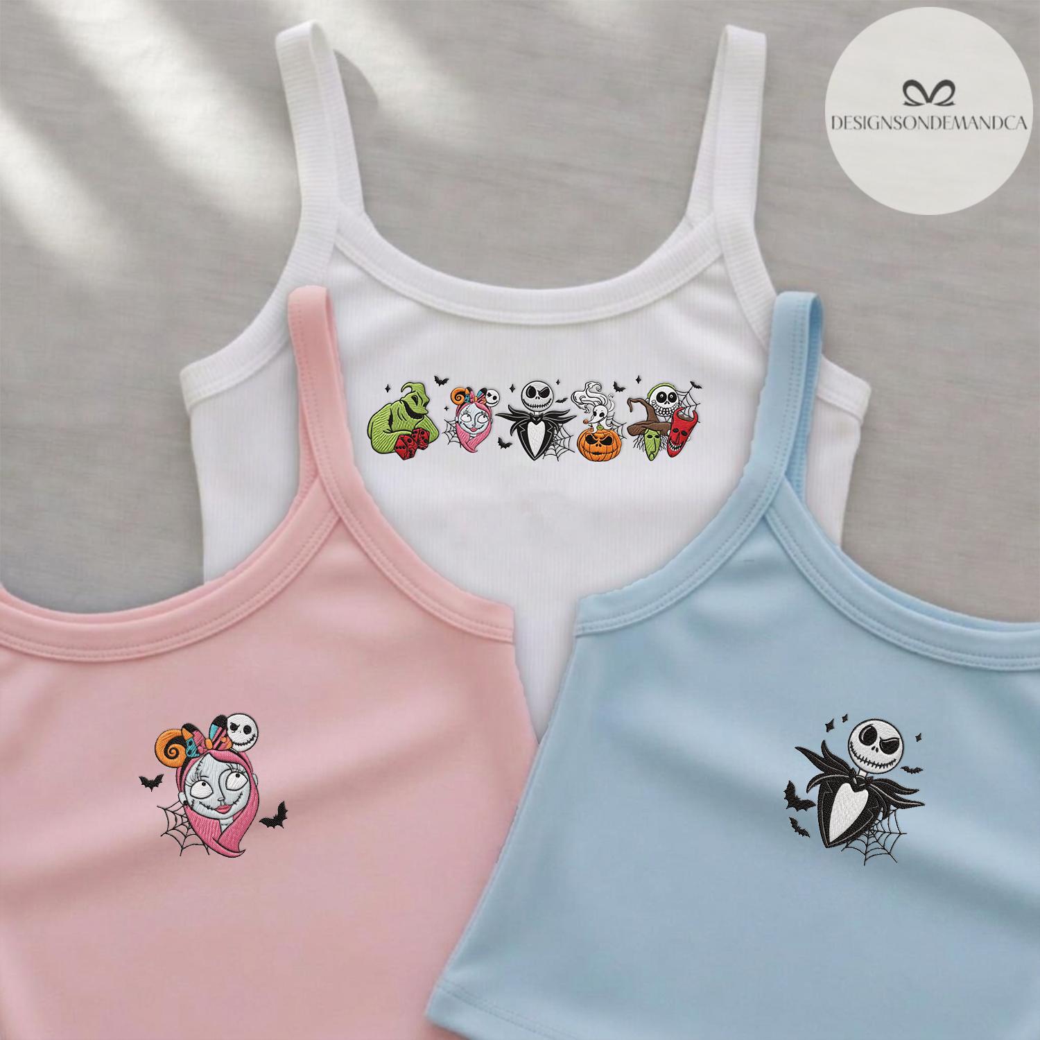 Embroidered Nightmare Before Christmas Jack Skellington Sally and Oogie Boogie Shirt – Coquette Bow Disney Halloween Baby Tee Lace Trim Tank - photo 2