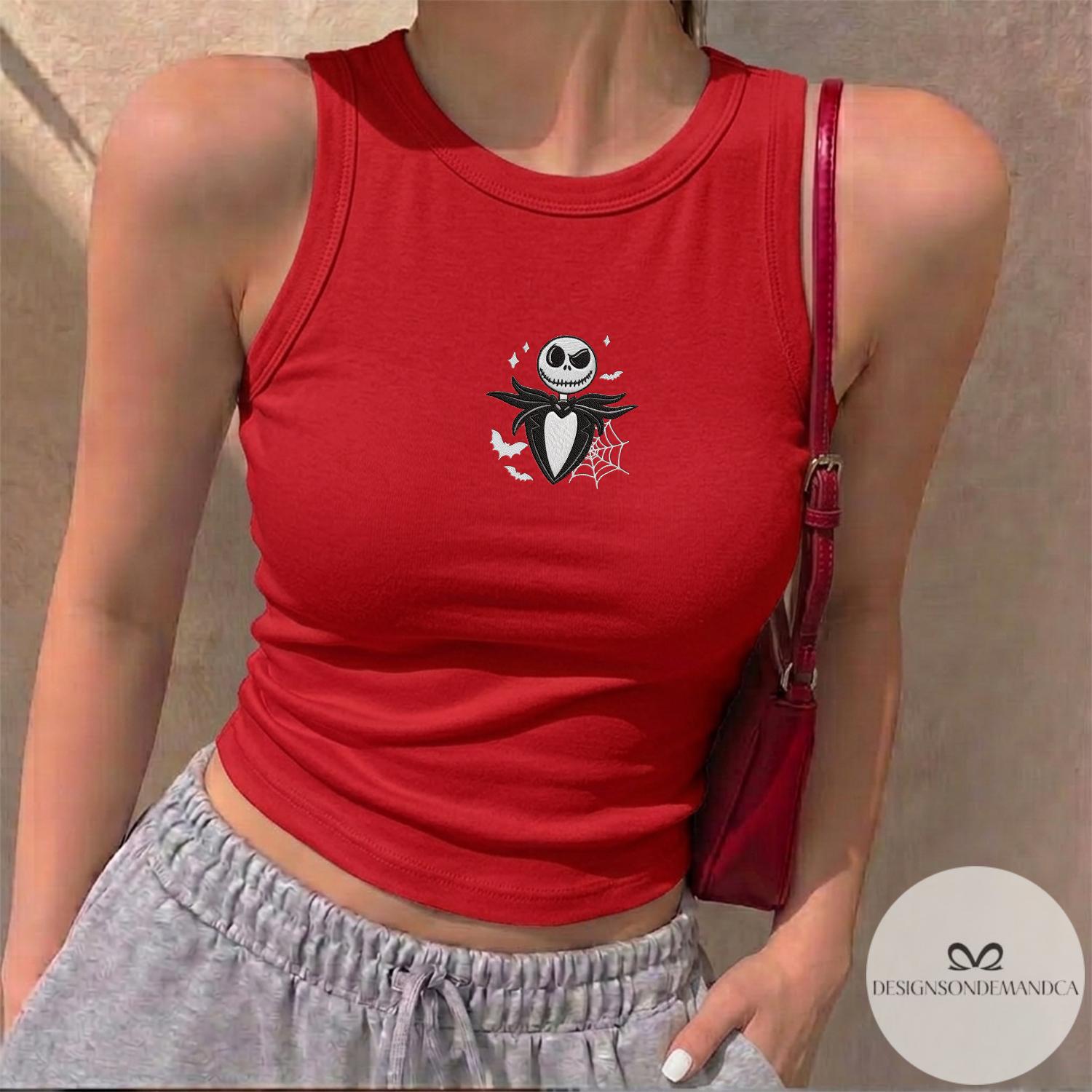 Embroidered Nightmare Before Christmas Jack Skellington Sally and Oogie Boogie Shirt – Coquette Bow Disney Halloween Baby Tee Lace Trim Tank - photo 7