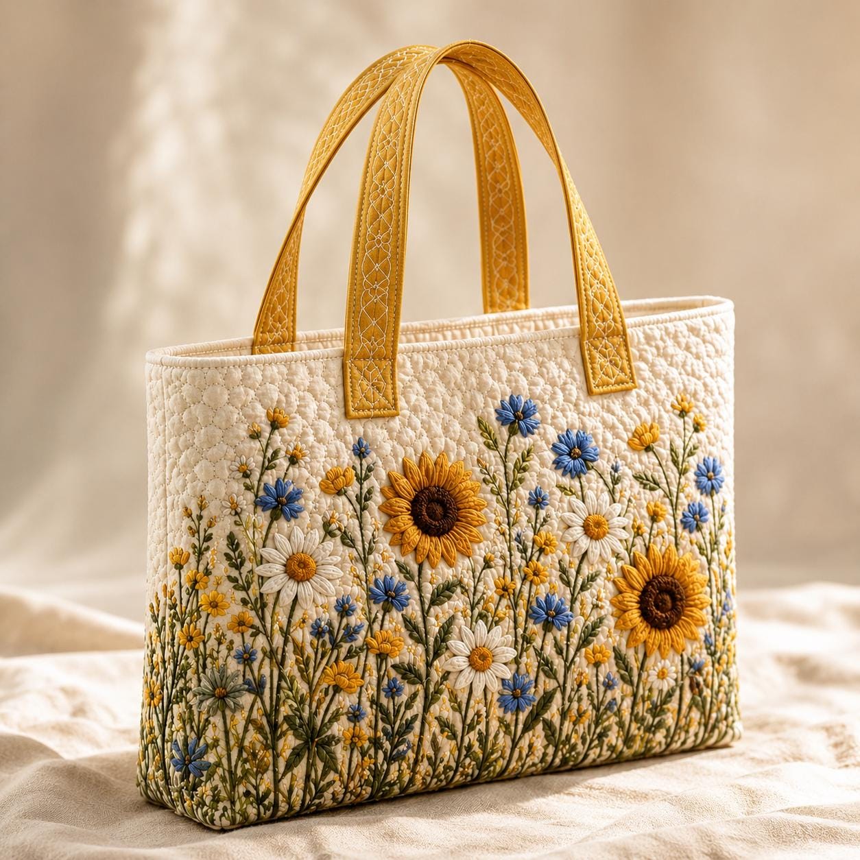 Personalized Custom Name Floral Quilted Styleed Tote Bag – Embroidered Wildflower And Flower Cottagecore Garden Shoulder Purse Gift For Her