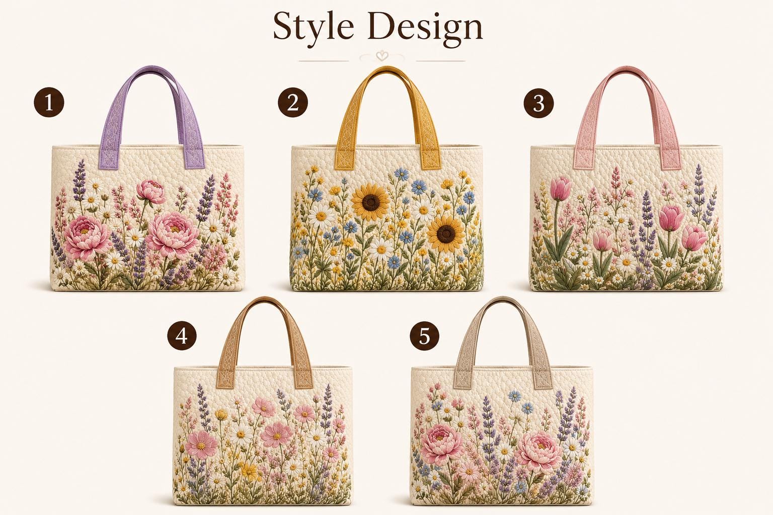 Personalized Custom Name Floral Quilted Styleed Tote Bag – Embroidered Wildflower And Flower Cottagecore Garden Shoulder Purse Gift For Her - photo 5