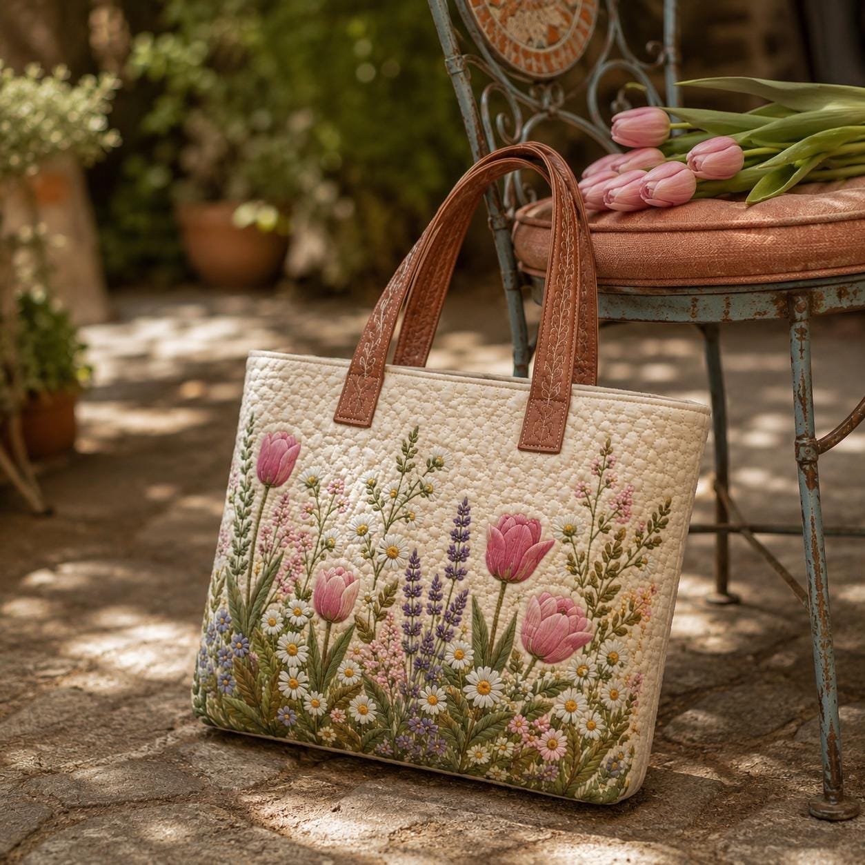 Personalized Custom Name Floral Quilted Styleed Tote Bag – Embroidered Wildflower And Flower Cottagecore Garden Shoulder Purse Gift For Her - photo 8