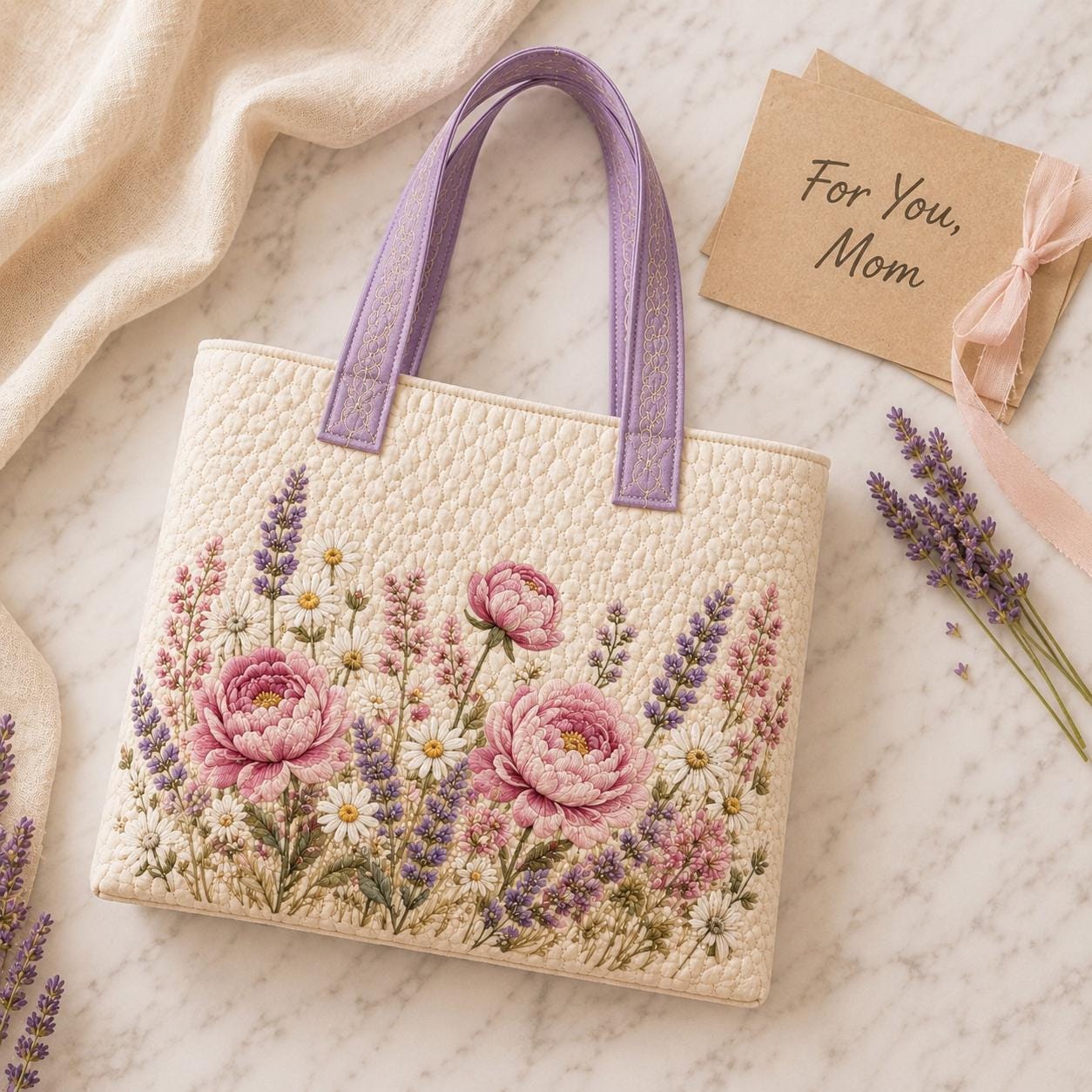 Personalized Custom Name Floral Quilted Styleed Tote Bag – Embroidered Wildflower And Flower Cottagecore Garden Shoulder Purse Gift For Her - photo 10