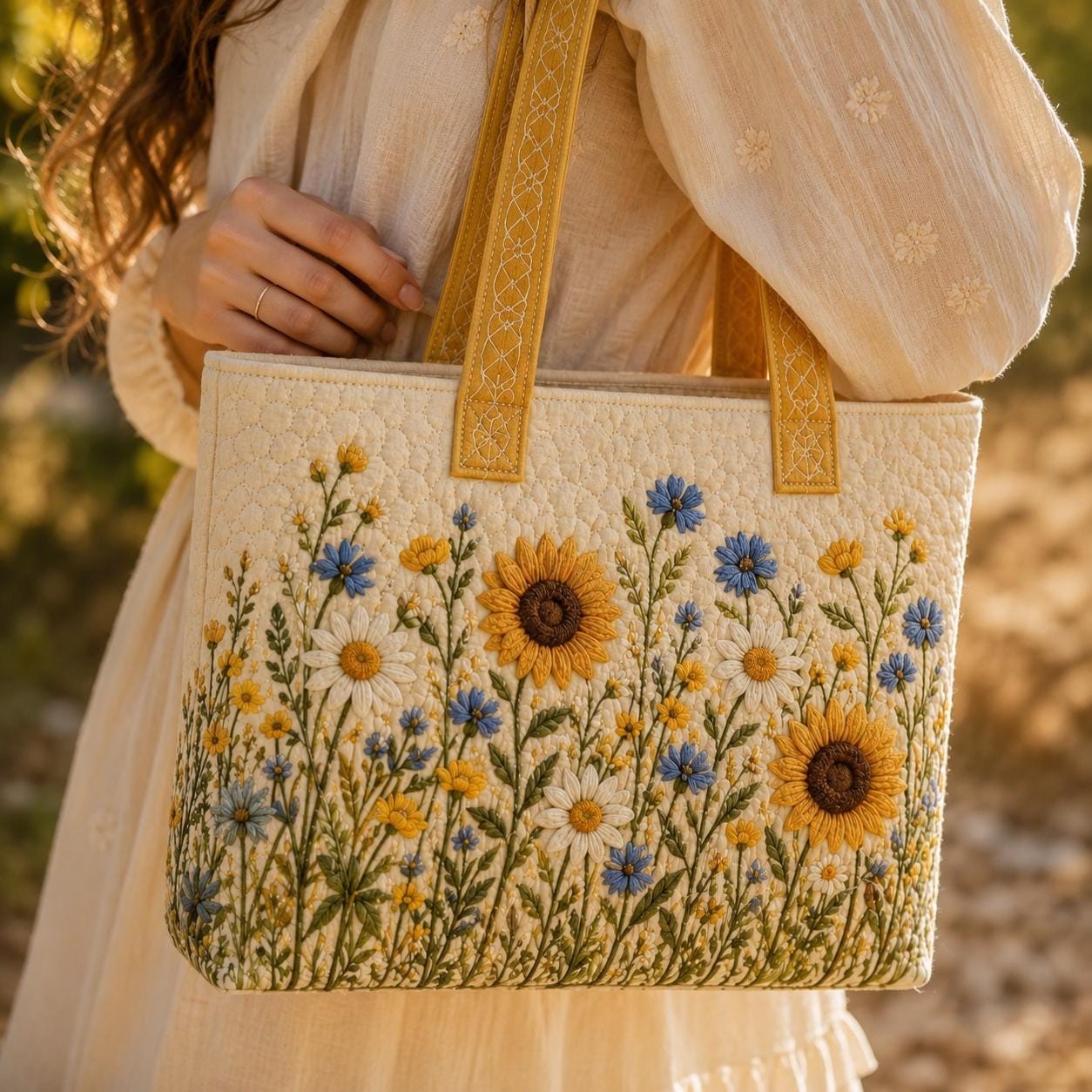 Personalized Custom Name Floral Quilted Styleed Tote Bag – Embroidered Wildflower And Flower Cottagecore Garden Shoulder Purse Gift For Her - photo 11