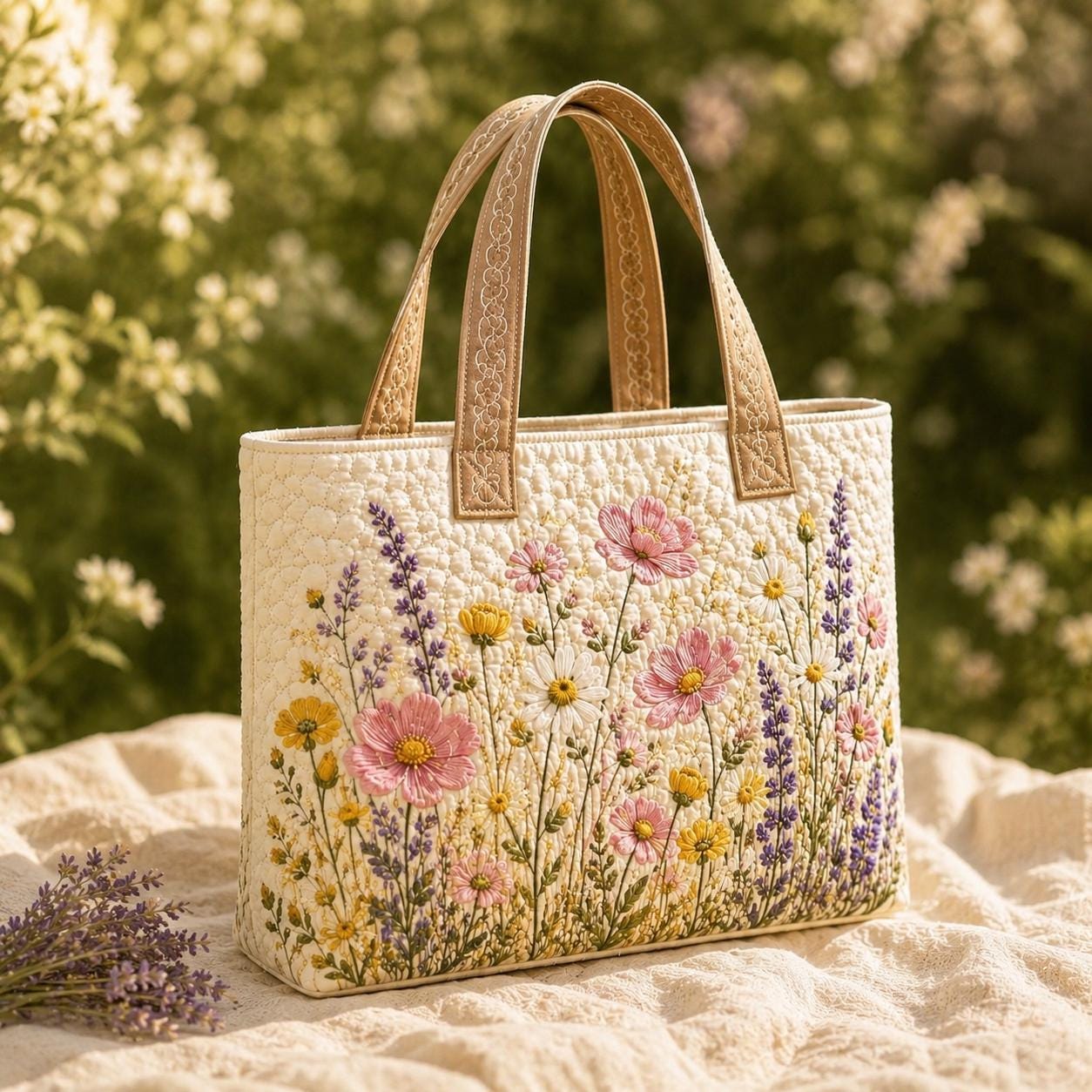 Personalized Custom Name Floral Quilted Styleed Tote Bag – Embroidered Wildflower And Flower Cottagecore Garden Shoulder Purse Gift For Her - photo 15