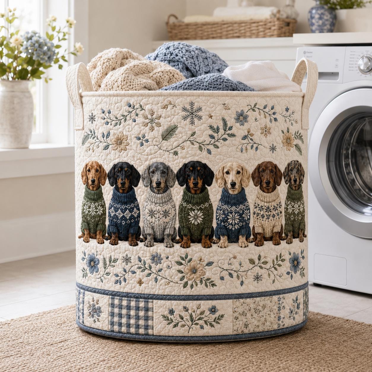 Laundry Basket and Storage Bin with Quilted Styleed Dachshund Wiener Dog and Sweater for Holiday Pet Toy Organizer and Custom Photo - photo 3