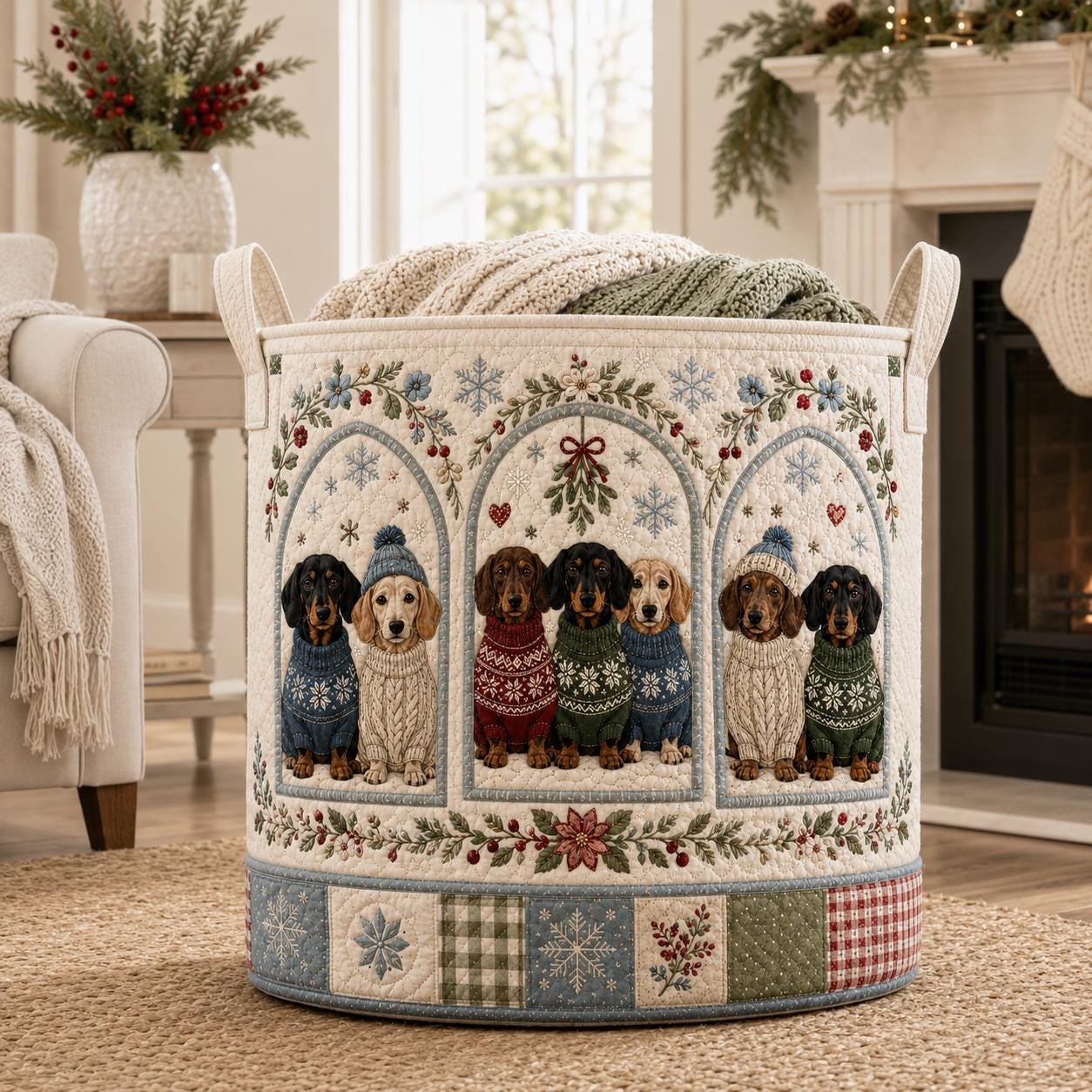 Laundry Basket and Storage Bin with Quilted Styleed Dachshund Wiener Dog and Sweater for Holiday Pet Toy Organizer and Custom Photo - photo 6