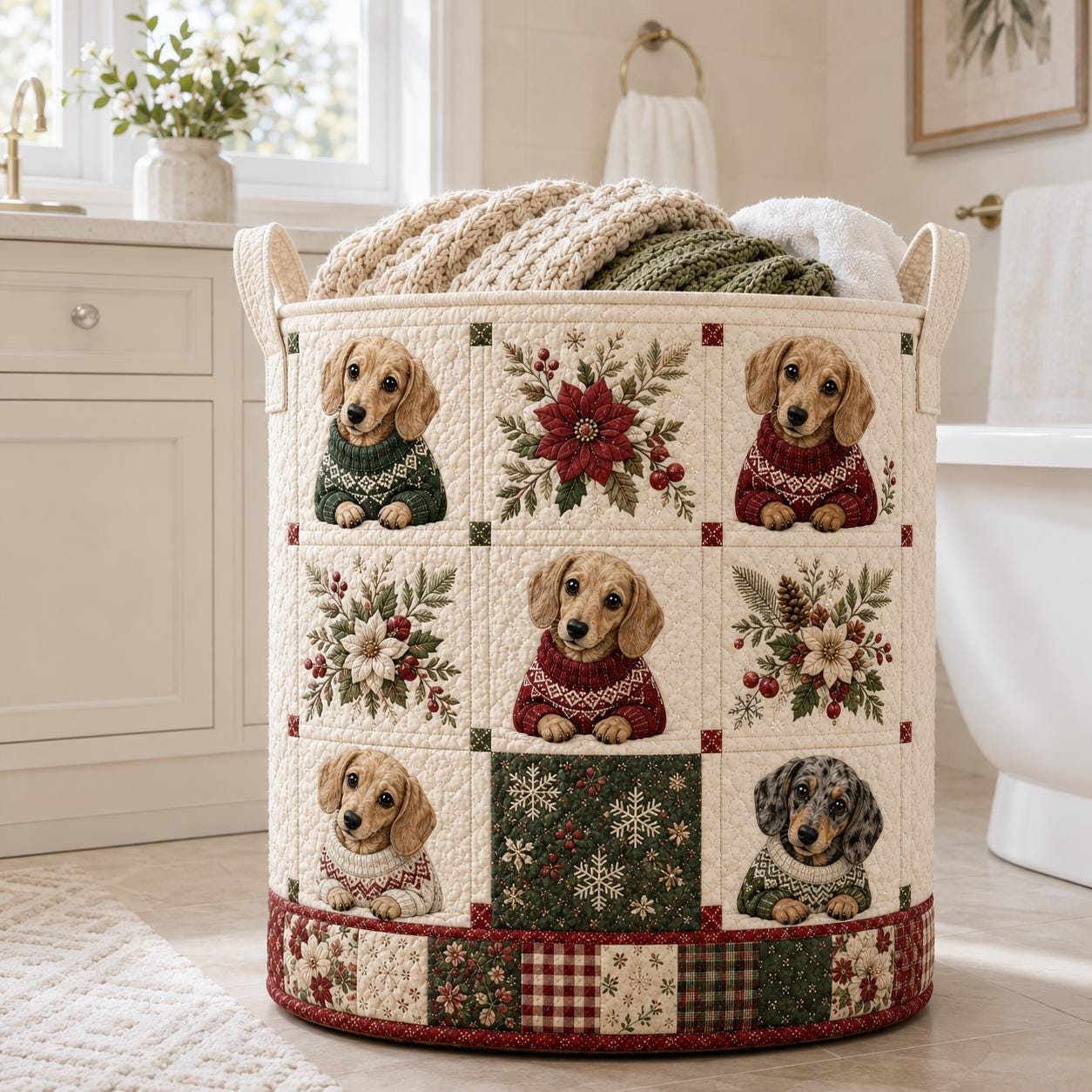 Laundry Basket and Storage Bin with Quilted Styleed Dachshund Wiener Dog and Sweater for Holiday Pet Toy Organizer and Custom Photo - photo 7
