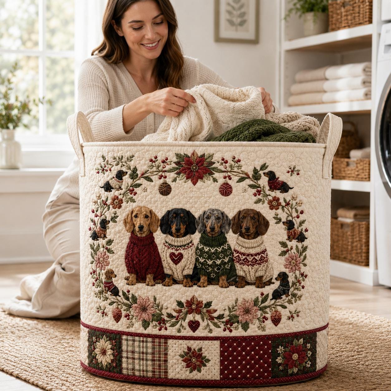 Laundry Basket and Storage Bin with Quilted Styleed Dachshund Wiener Dog and Sweater for Holiday Pet Toy Organizer and Custom Photo - photo 8