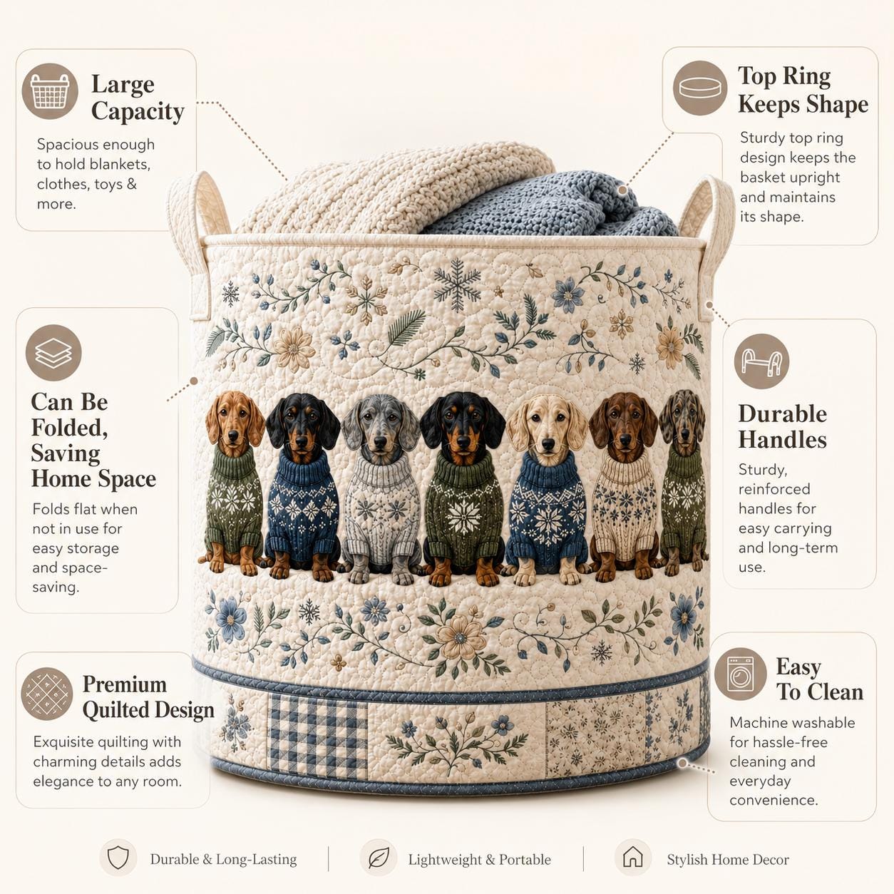 Laundry Basket and Storage Bin with Quilted Styleed Dachshund Wiener Dog and Sweater for Holiday Pet Toy Organizer and Custom Photo - photo 9