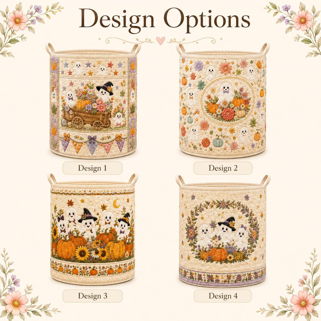 Cute Spooky Halloween Ghost And Pumpkin Quilted Styleed Laundry Basket – Autumn Fall Storage Bin Nursery Hamper Organizer For Home Decor - photo 4