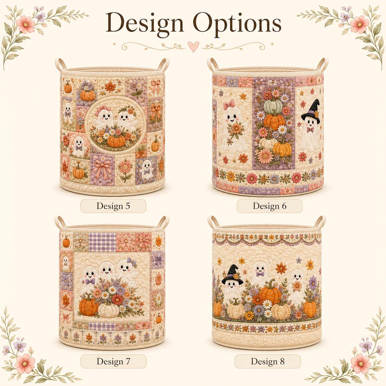 Cute Spooky Halloween Ghost And Pumpkin Quilted Styleed Laundry Basket – Autumn Fall Storage Bin Nursery Hamper Organizer For Home Decor - photo 5