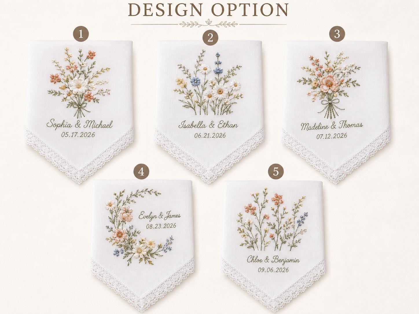 Custom Embroidered Wedding Handkerchief with Personalized Couple Name Lace Hankie and Wildflower Bridal Keepsake Date Gift - photo 5
