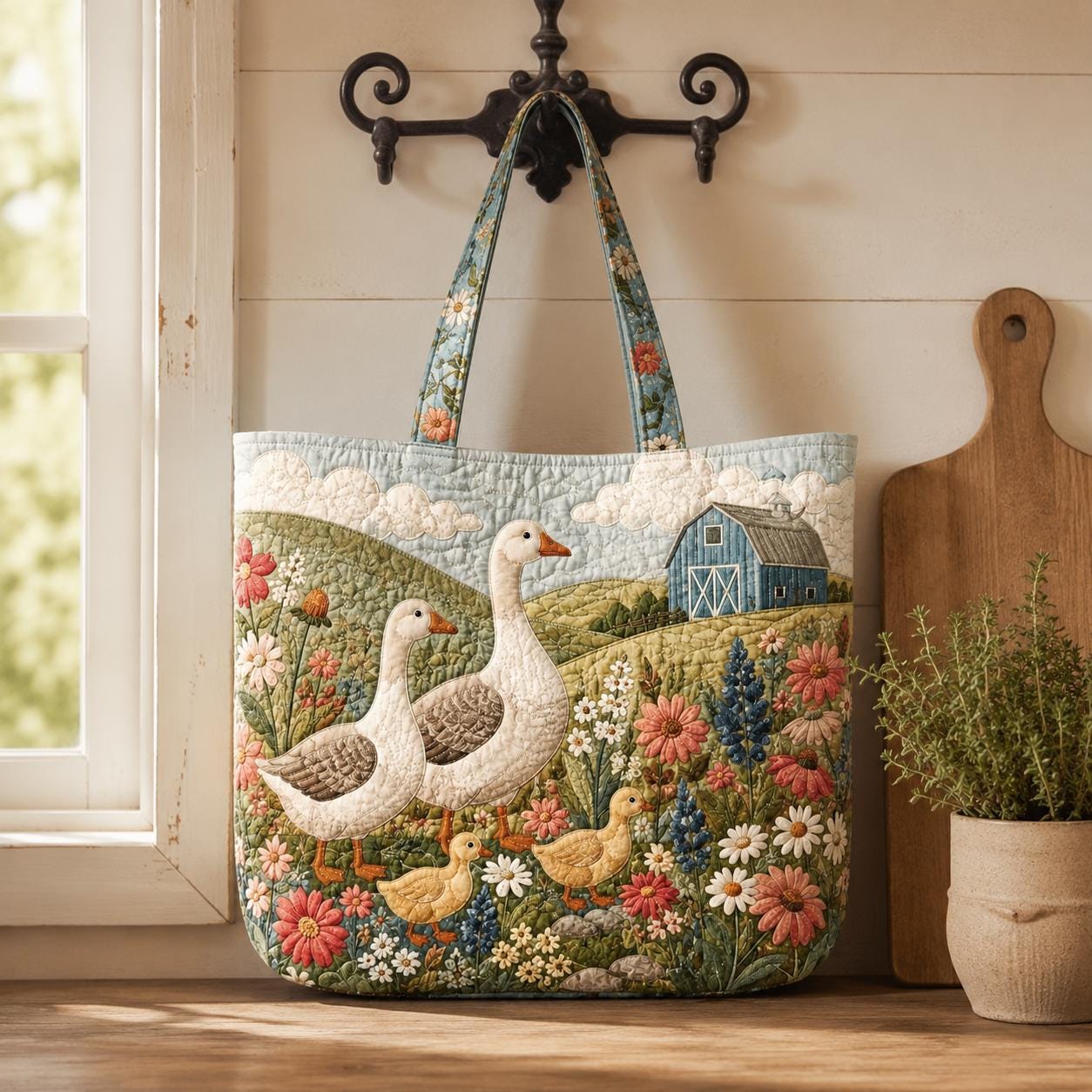 Tote Bag and Shoulder Bag with Personalized Farm Quilted Styleed Country Patchwork for Highland Cow Goose Bunny Cat Sunflower Gift For Her