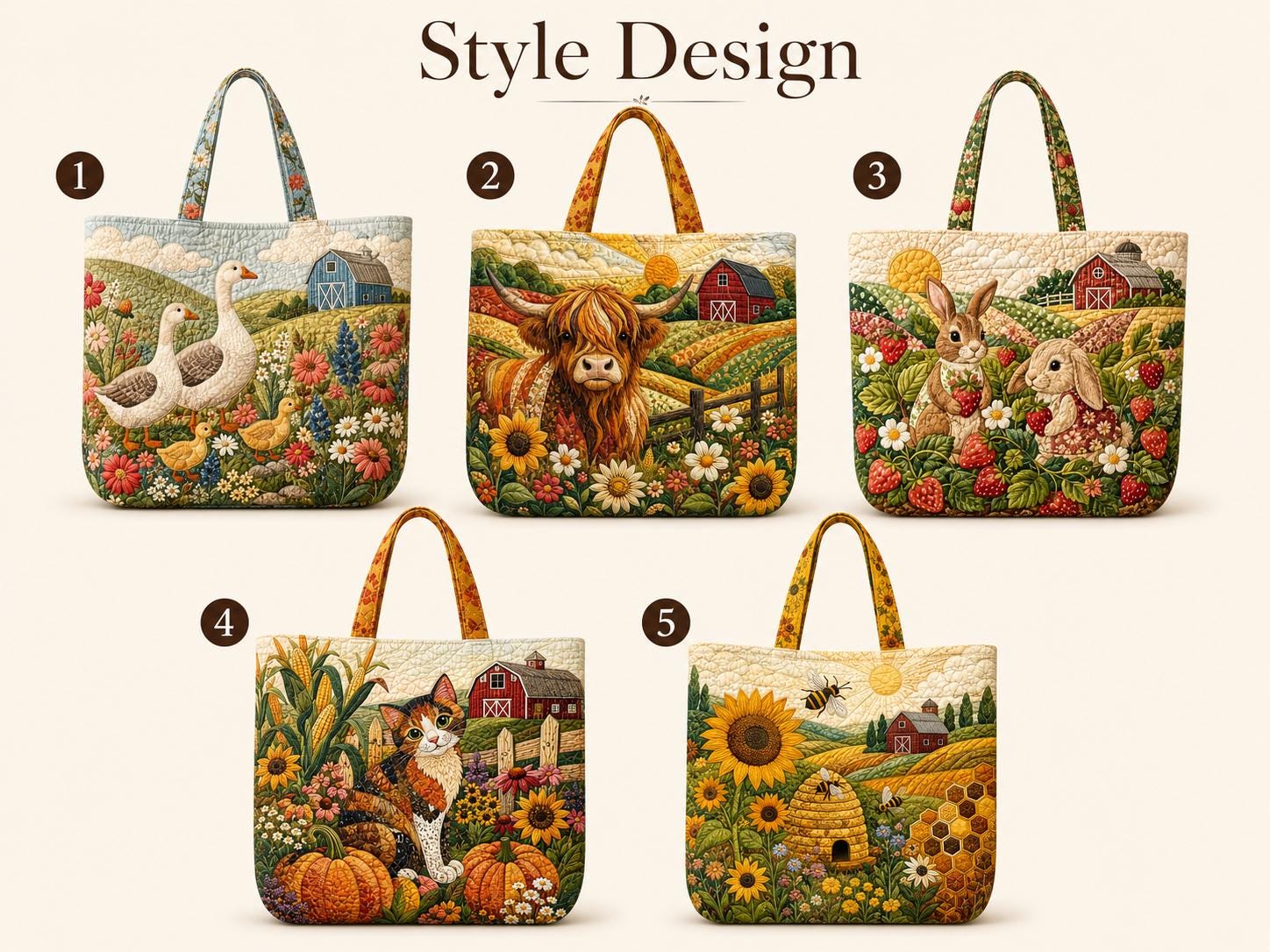 Tote Bag and Shoulder Bag with Personalized Farm Quilted Styleed Country Patchwork for Highland Cow Goose Bunny Cat Sunflower Gift For Her - photo 4