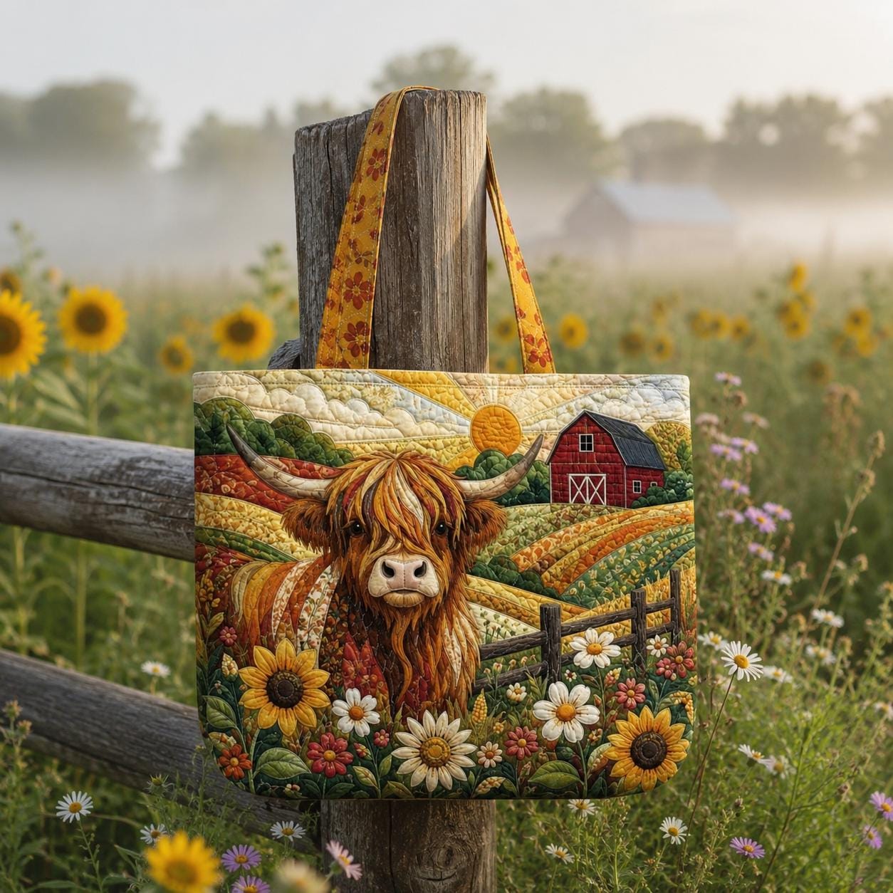 Tote Bag and Shoulder Bag with Personalized Farm Quilted Styleed Country Patchwork for Highland Cow Goose Bunny Cat Sunflower Gift For Her - photo 6